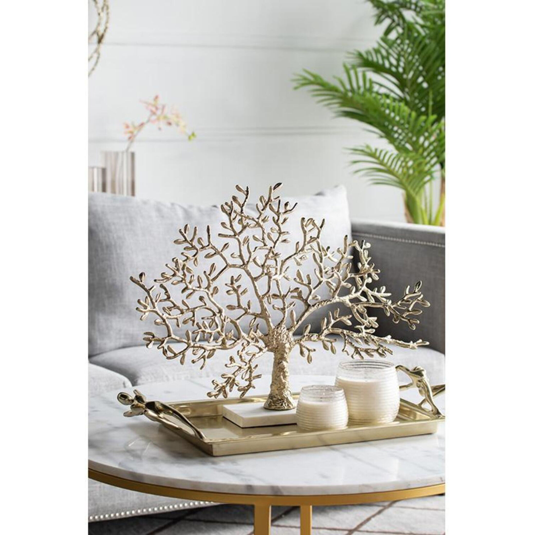 Anita Gold Finished Aluminum with White Marble Base Décor