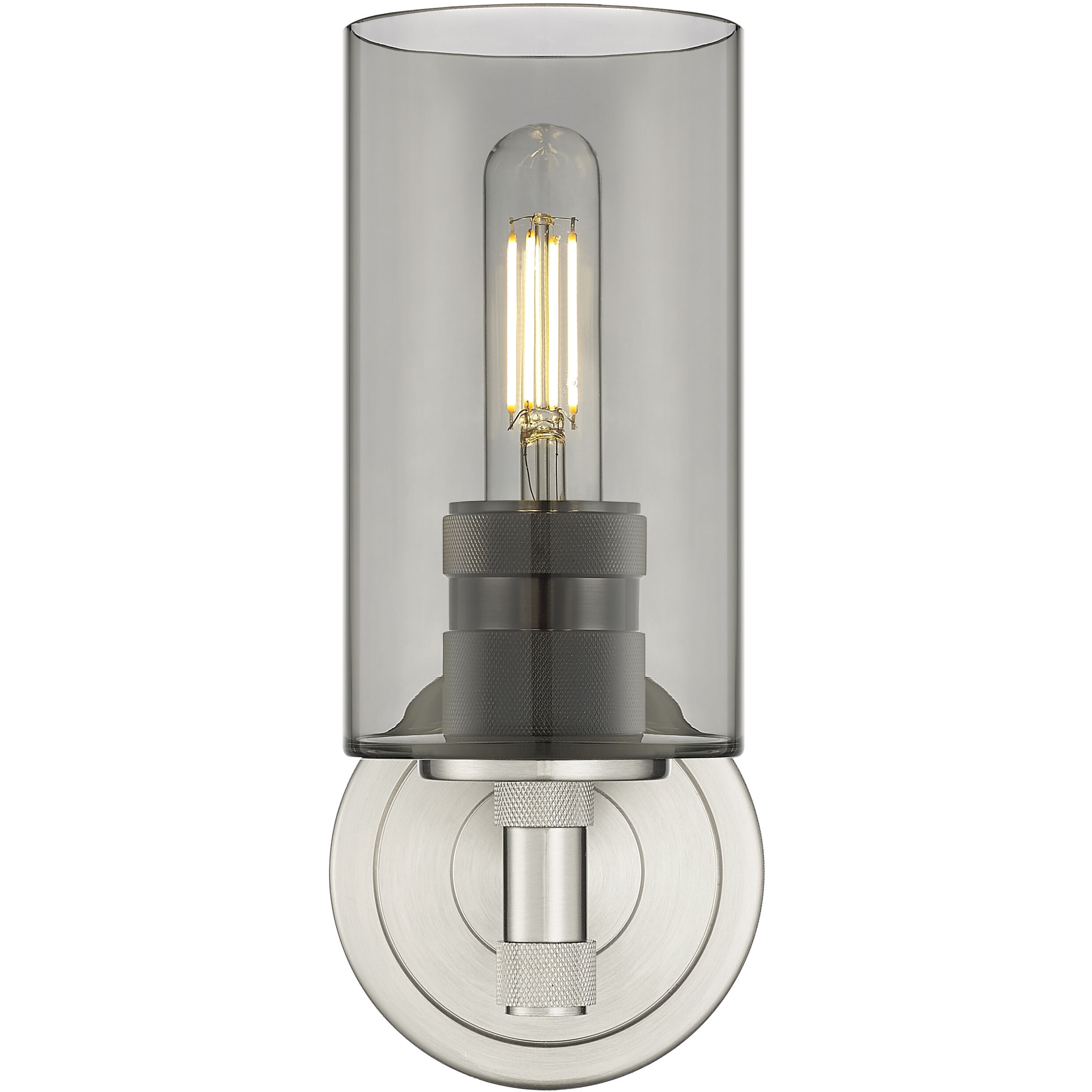 Crown Point Sconce Wall Light in Satin Nickel, Light Smoke Glass