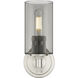Crown Point Sconce Wall Light in Satin Nickel, Light Smoke Glass