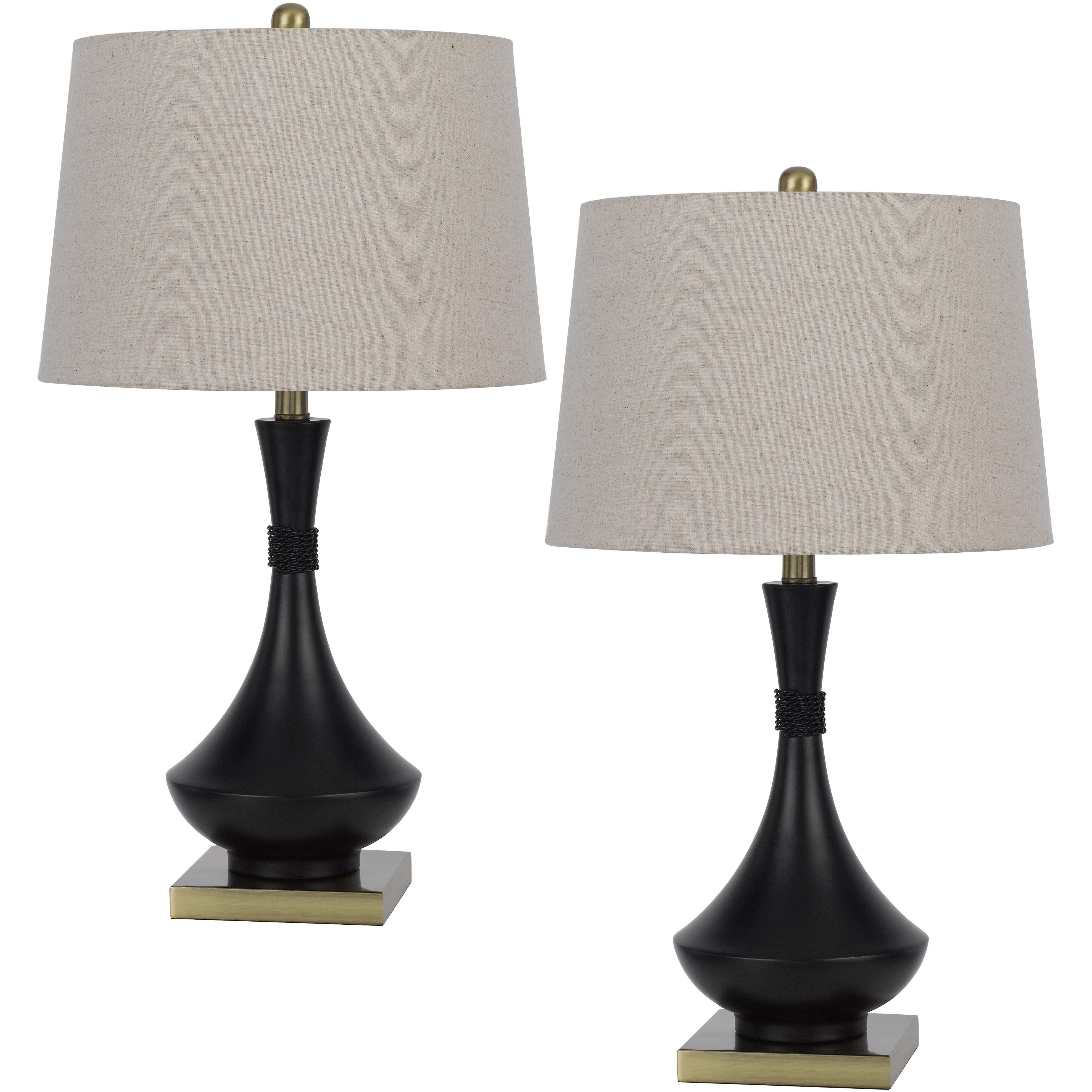 Hilo 26.5 inch 100.00 watt Black and Antique Brass Table Lamp Set Portable Light, Pair