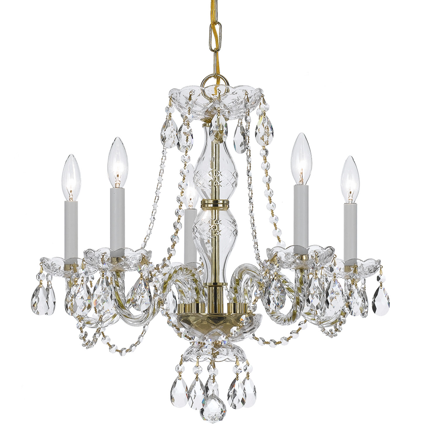 Traditional Crystal 5 Light 21 inch Polished Brass Chandelier Ceiling Light in Clear Hand Cut