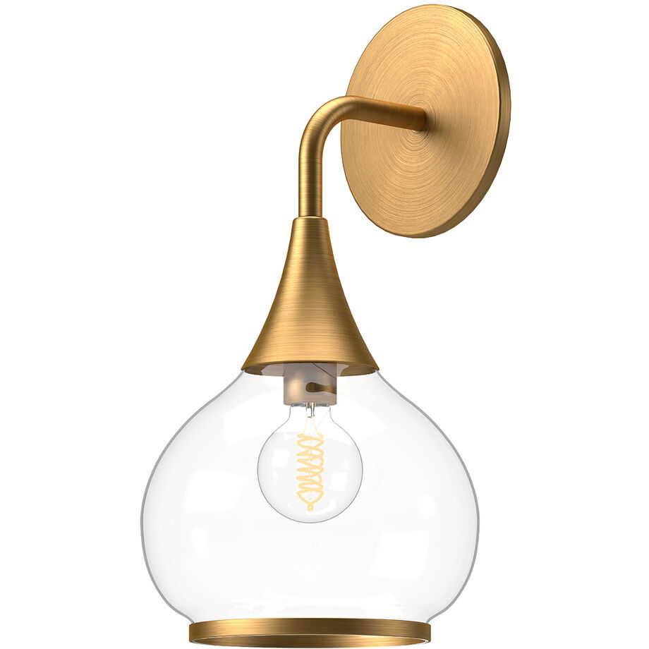 Alora Mood Hazel Wall/Vanity Light Wall Light in Aged Gold, Clear Glass