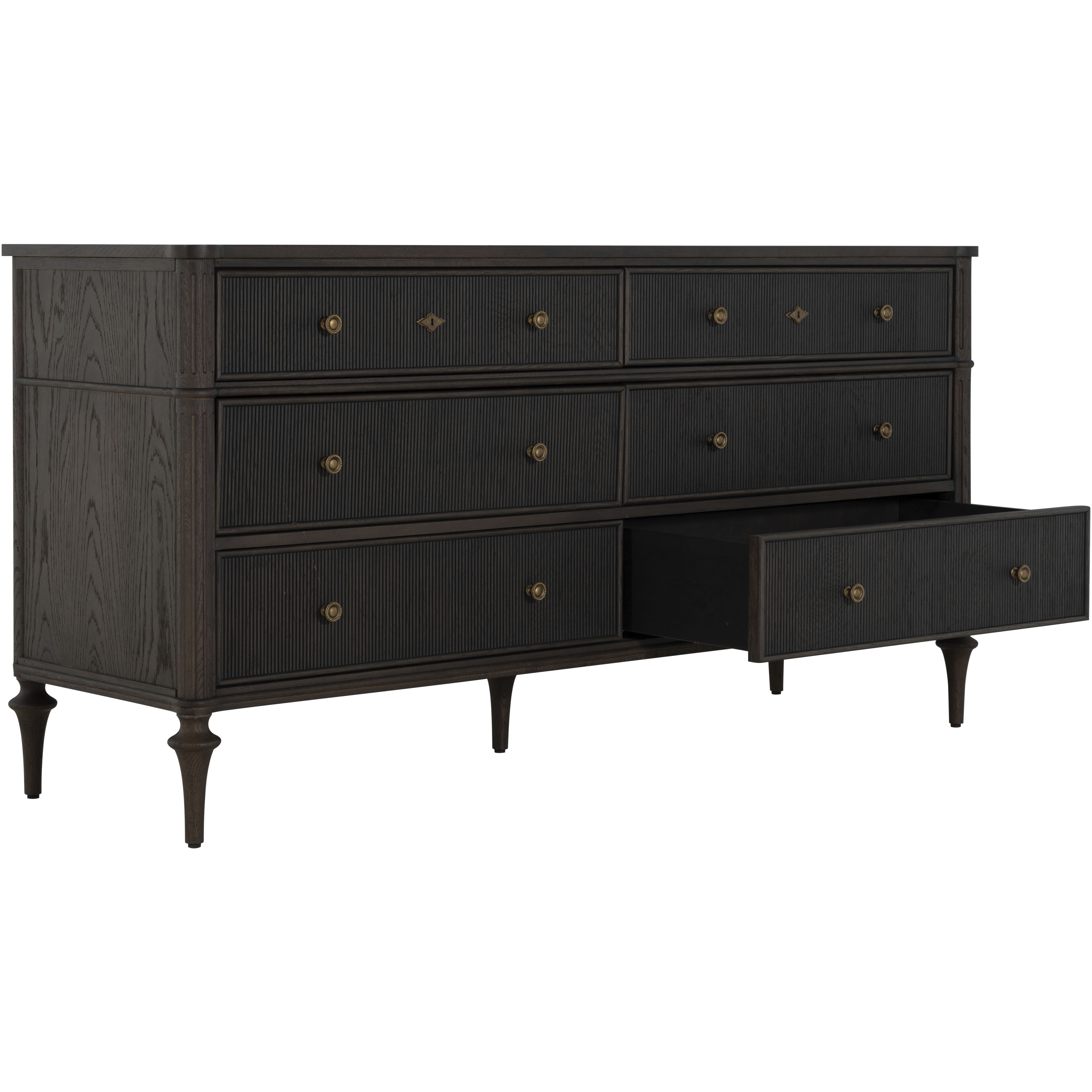 Andrea Dark Stained Oak / Antique Brass / Stained Oak Dresser