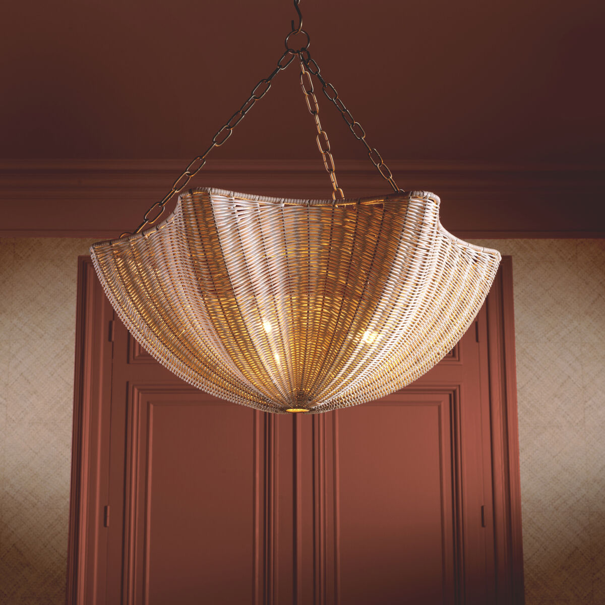 Los Palmos 3 Light 31.89 inch Natural Rattan with Vintage Brass Chandelier Ceiling Light