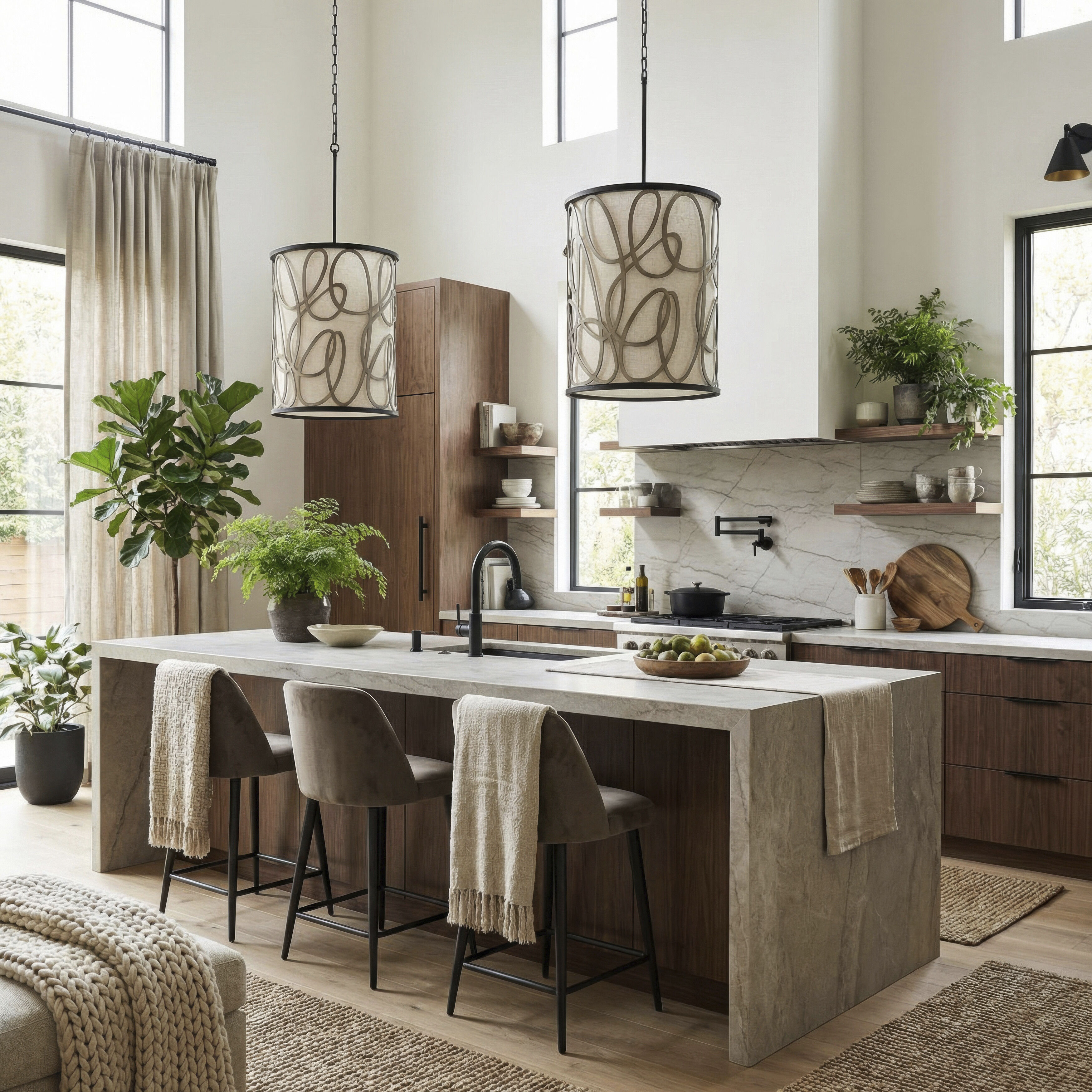 Scribble 6 Light 16 inch Matte Black with Artifact Foyer Pendant Ceiling Light, Smithsonian Collaboration