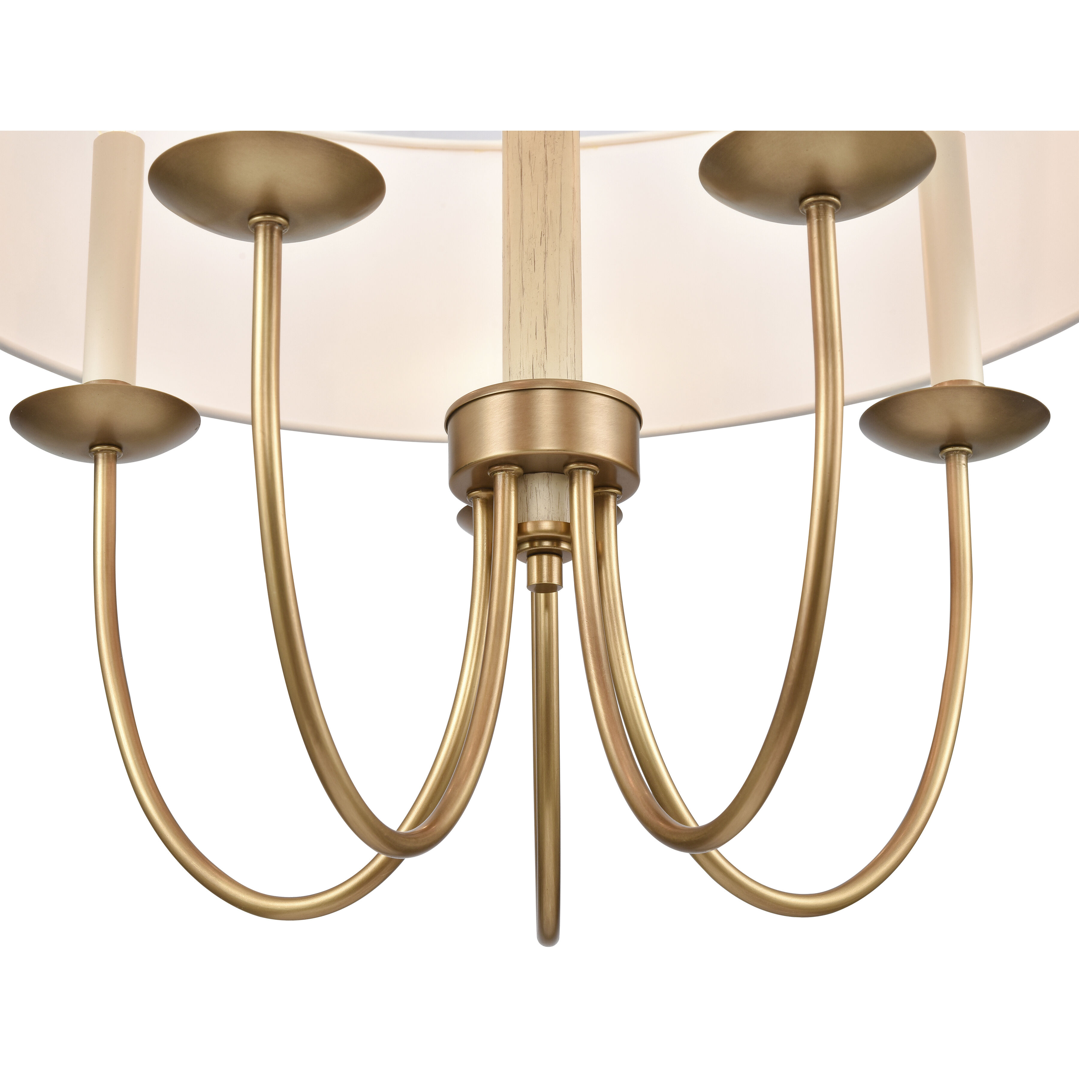 Neville 5 Light 23 inch Natural Brass with Bleached White Wood and Off White Chandelier Ceiling Light