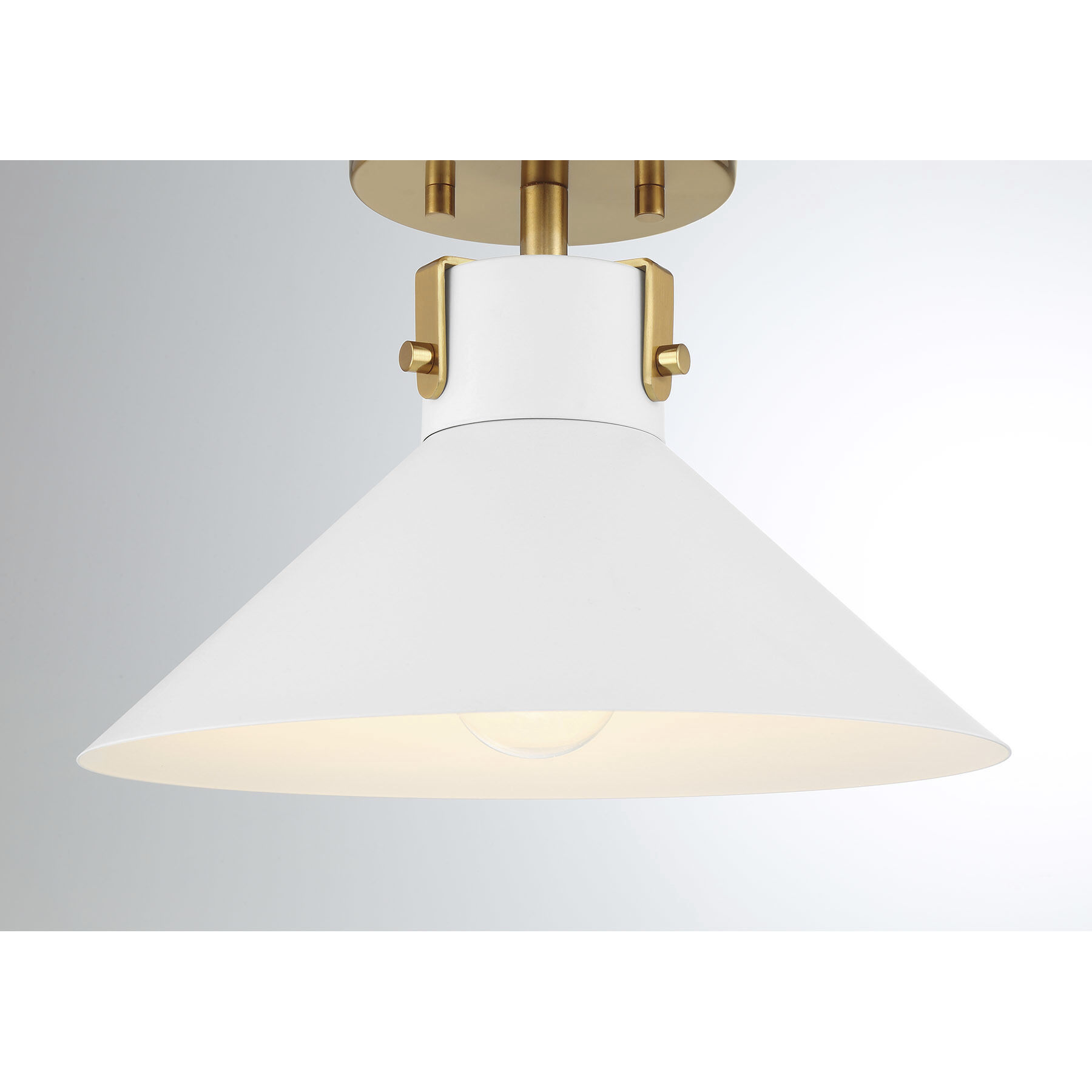 Contemporary 1 Light 11.5 inch White with Natural Brass Semi-Flush Ceiling Light