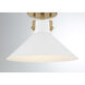 Contemporary 1 Light 11.5 inch White with Natural Brass Semi-Flush Ceiling Light