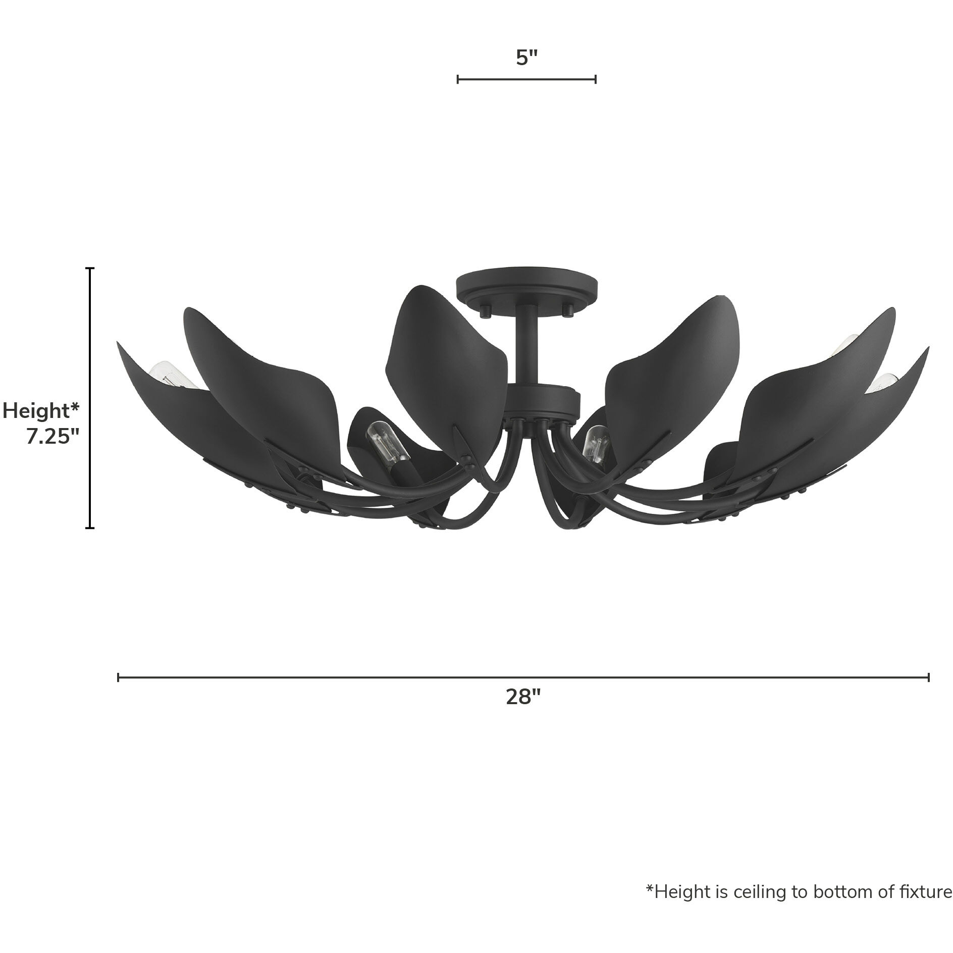 Juneway 10 Light 28 inch Matte Black Semi Flush Mount Ceiling Light, Large