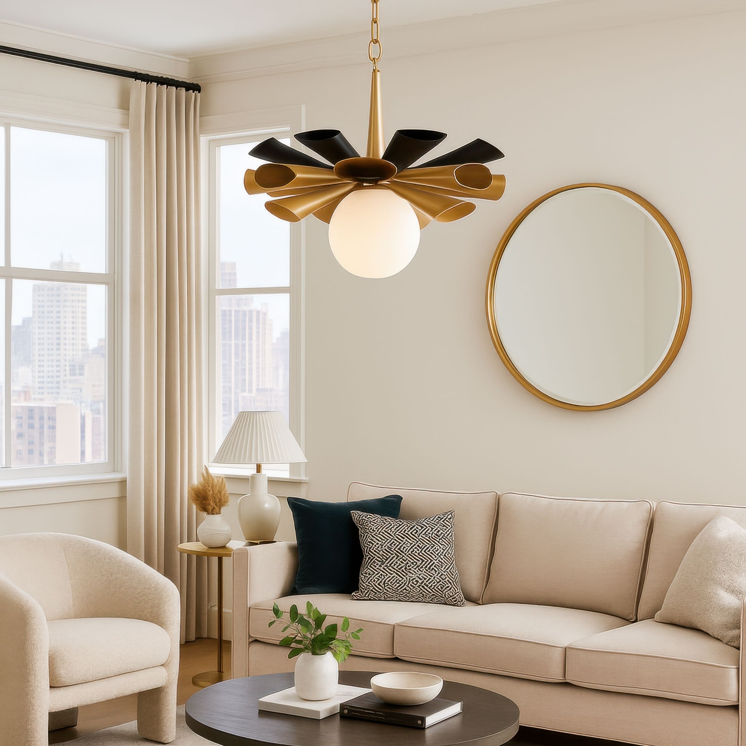 Daphne 1 Light 24.5 inch Matte Black and French Gold Pendant Ceiling Light