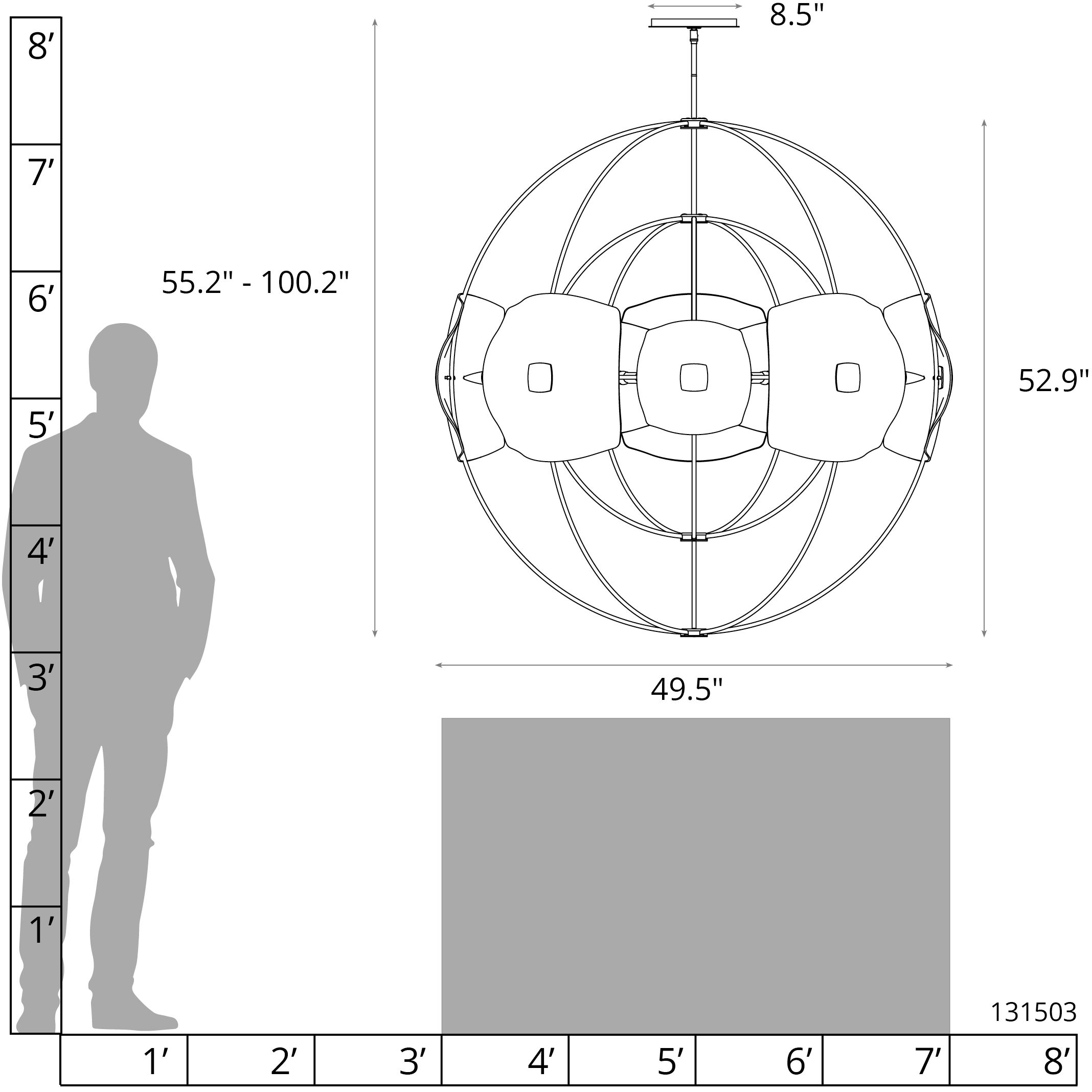Astra 10 Light 49.5 inch Sterling Pendant Ceiling Light, Large