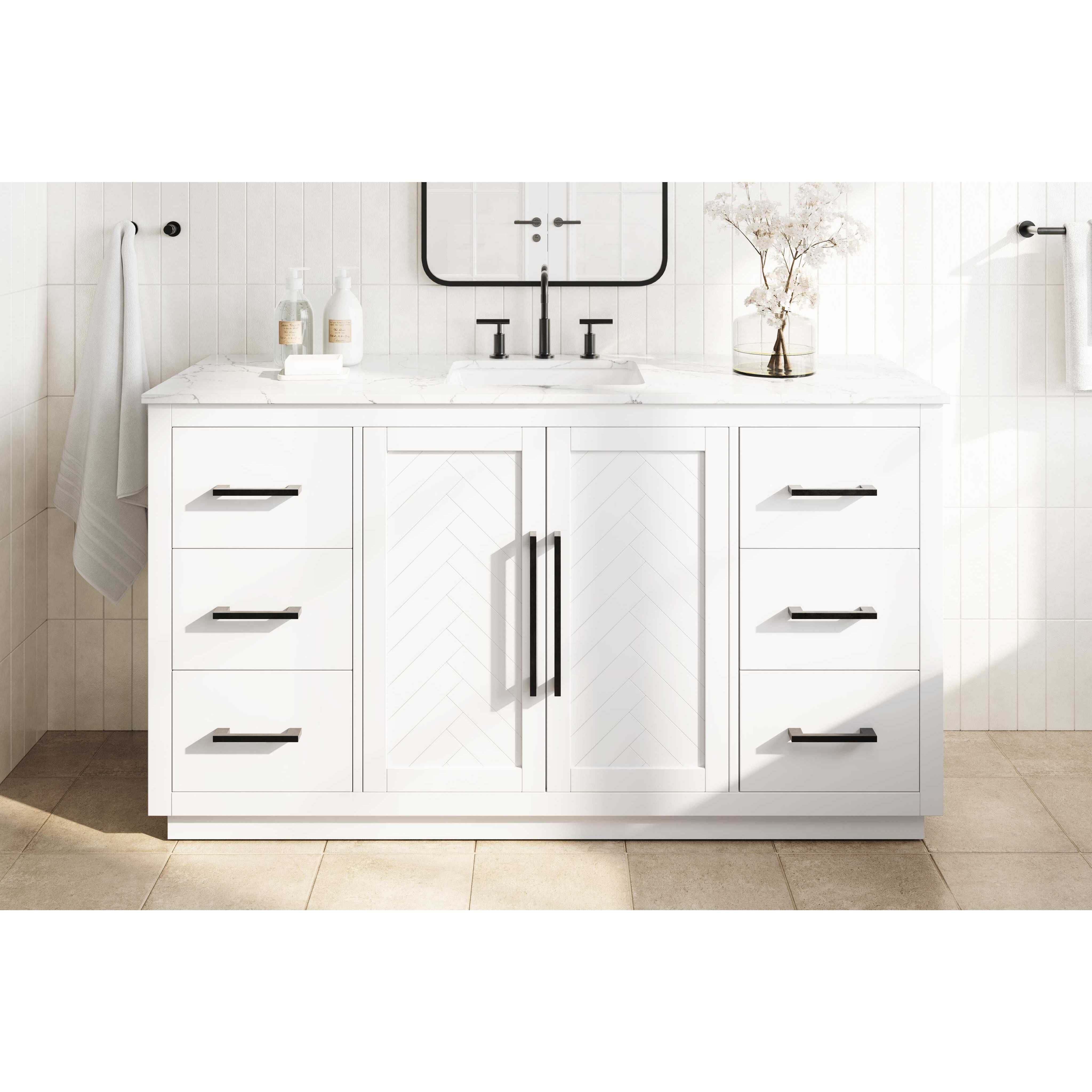 Chase 60 X 34 inch White Bathroom Vanity Cabinet