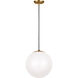 Leo - Hanging Globe 1 Light 14 inch Satin Brass Pendant Ceiling Light