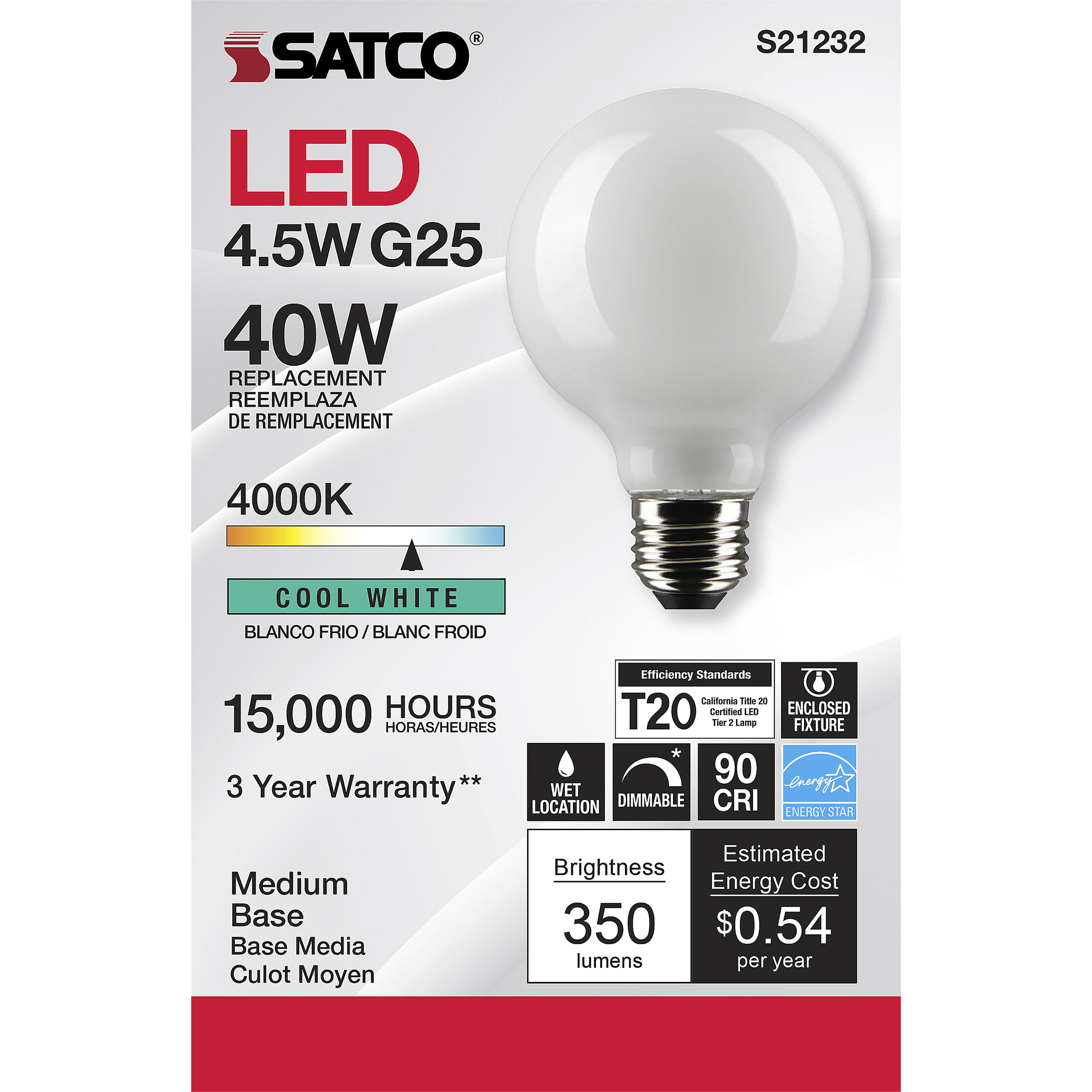 Lumos LED Medium Medium 4.50 watt 4000K LED Filament