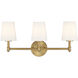 Traditional 3 Light 24 inch Natural Brass Bathroom Vanity Light Wall Light