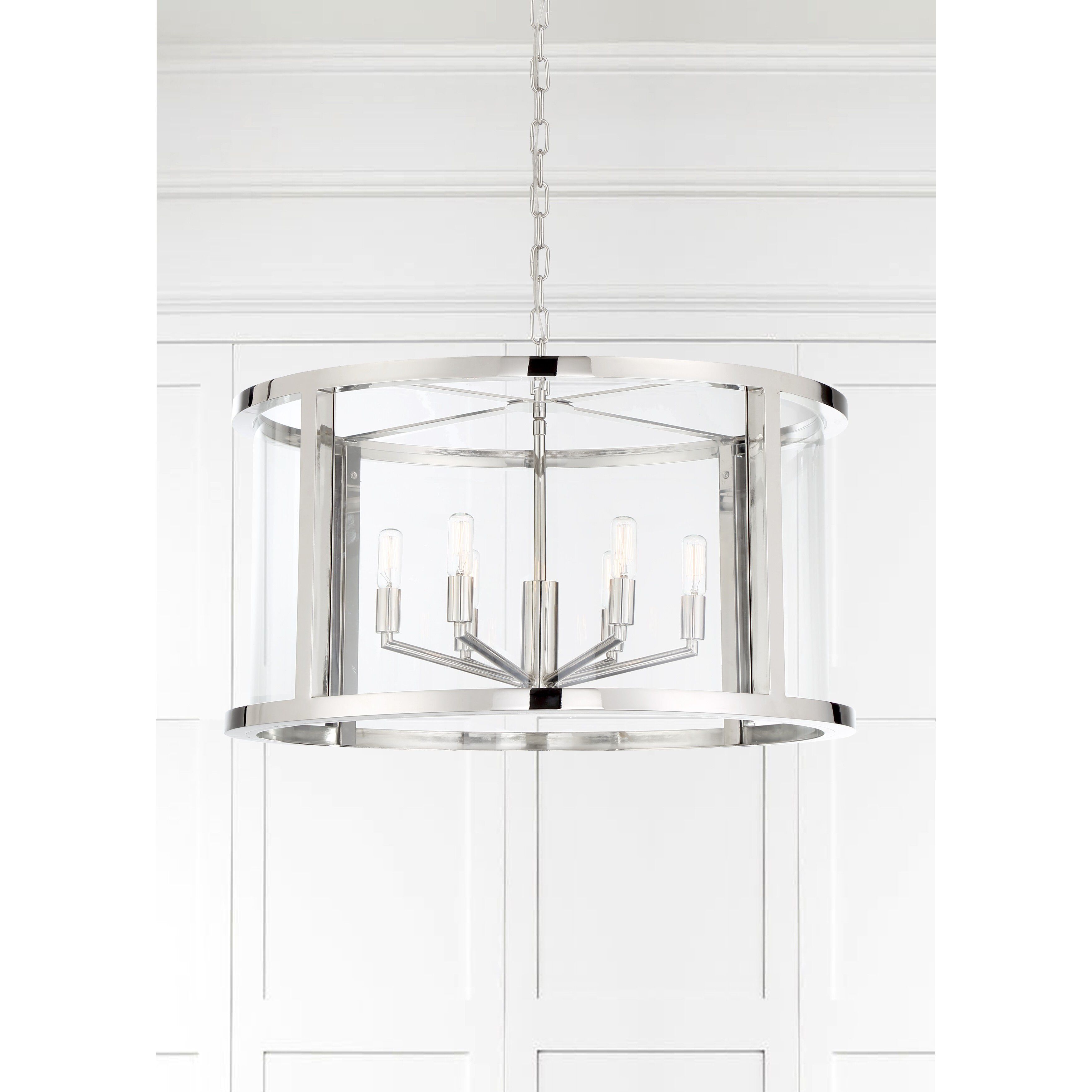 Devon 6 Light 24 inch Polished Nickel Lantern Chandelier Ceiling Light