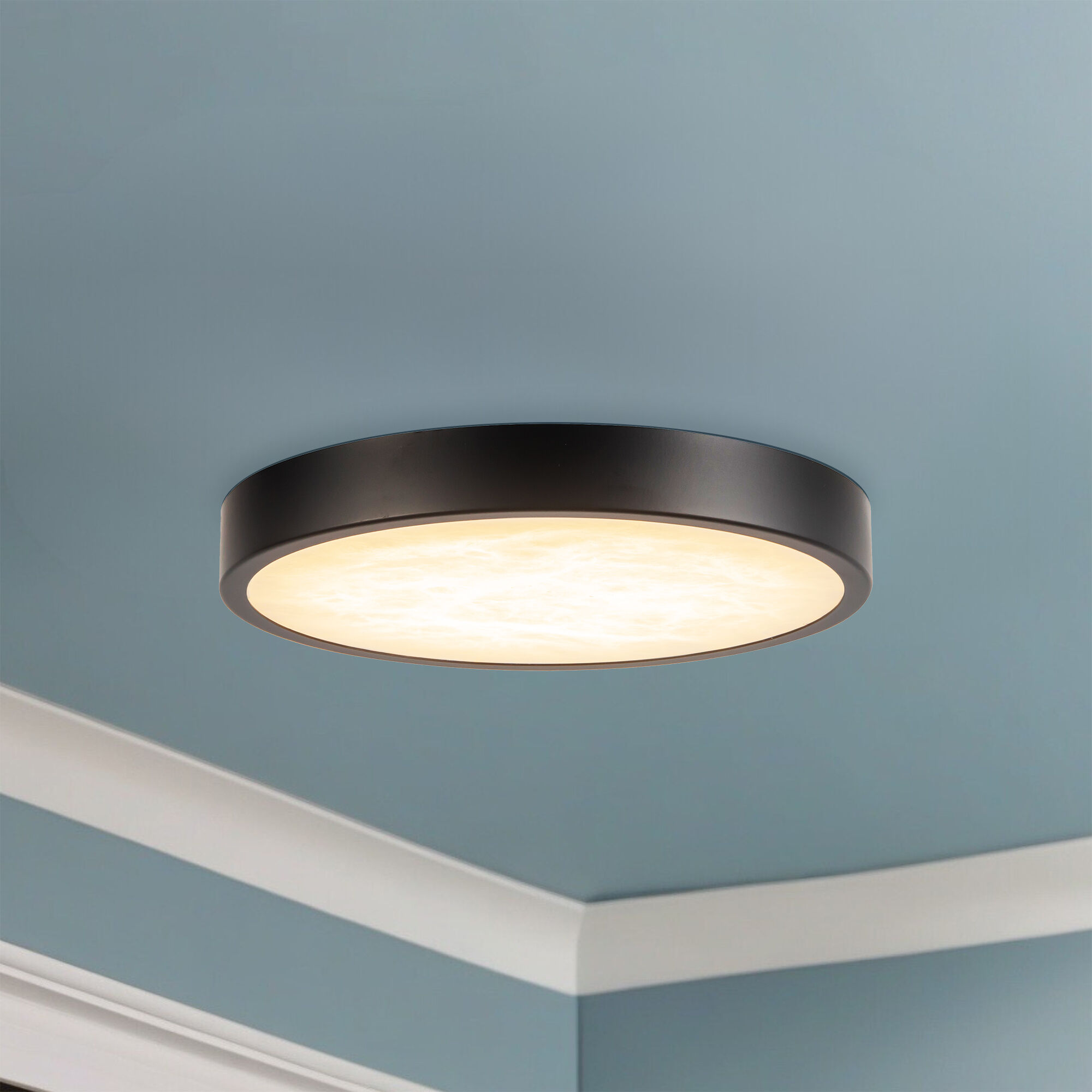 Alora Mood Evelyn 7.25 inch Matte Black and Alabaster Flush Mount Ceiling Light