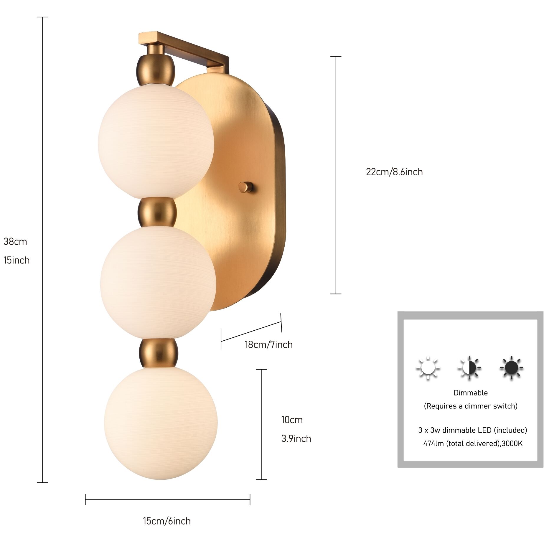 Mod 3 Light 6.75 inch Satin Brass Sconce Wall Light