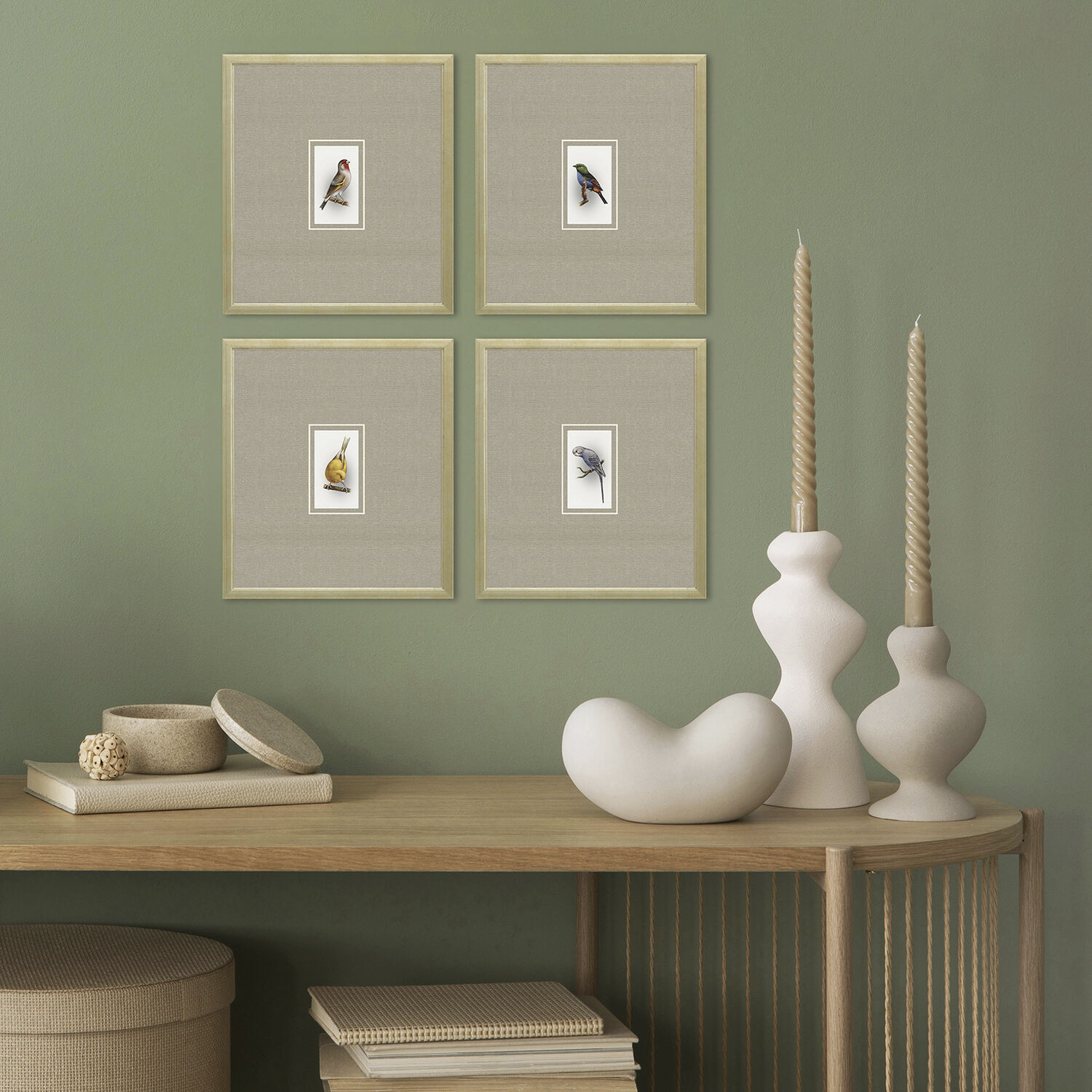 Here Birdie Multi and Brown and Neutral and Yellow Framed Art
