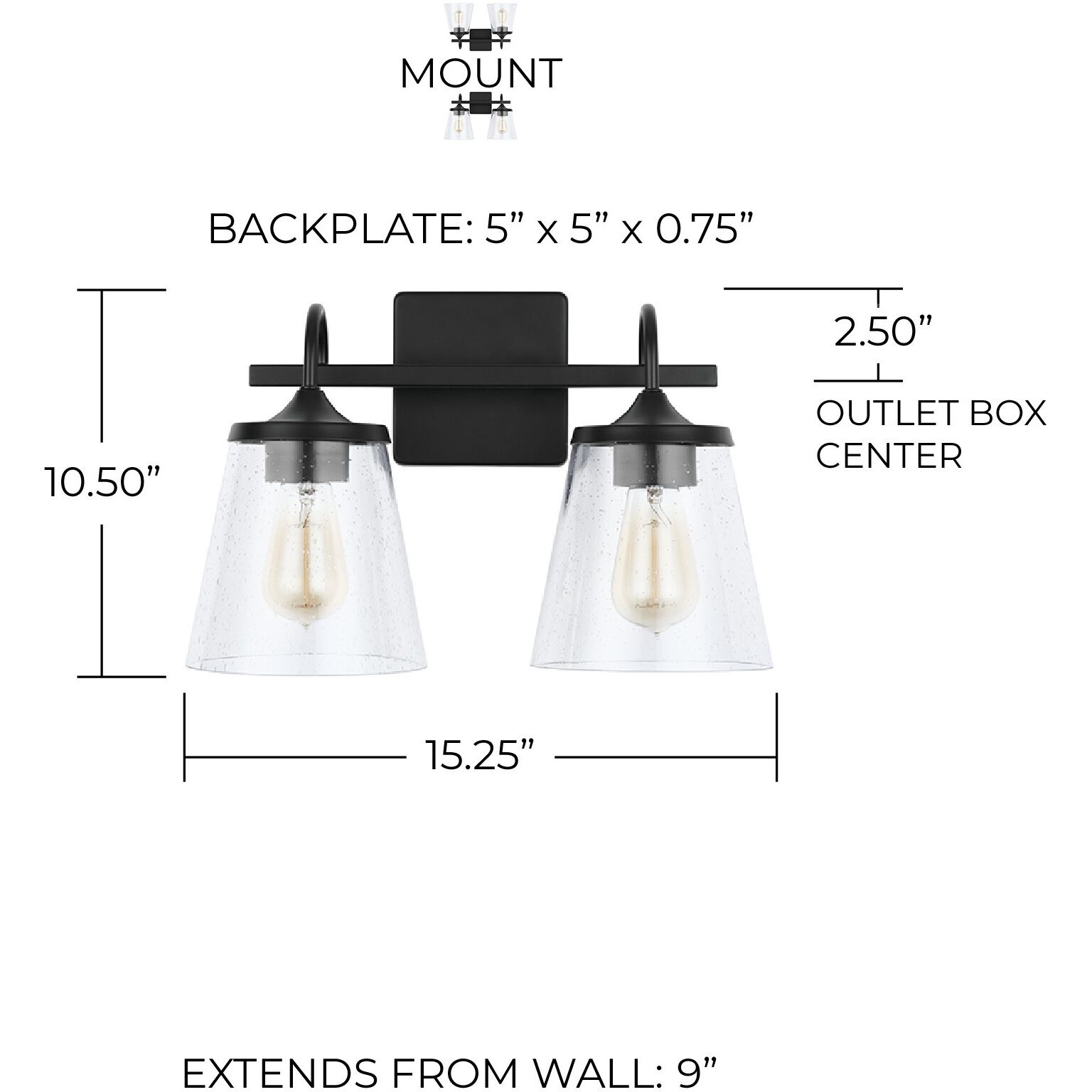 Jayne 2 Light 15.25 inch Matte Black Vanity Light Wall Light