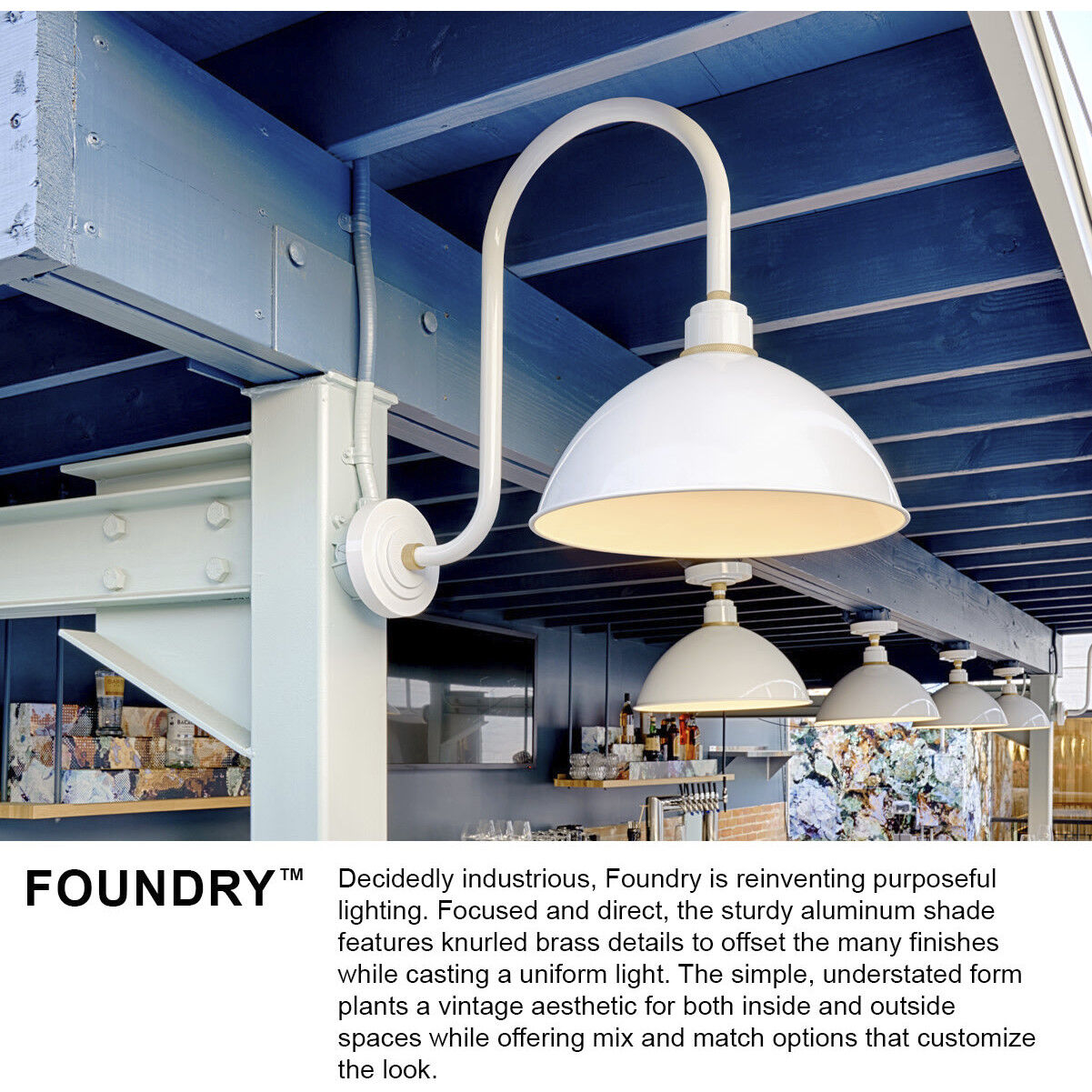 Foundry Dome Outdoor Barn Light in Textured Black, Gooseneck