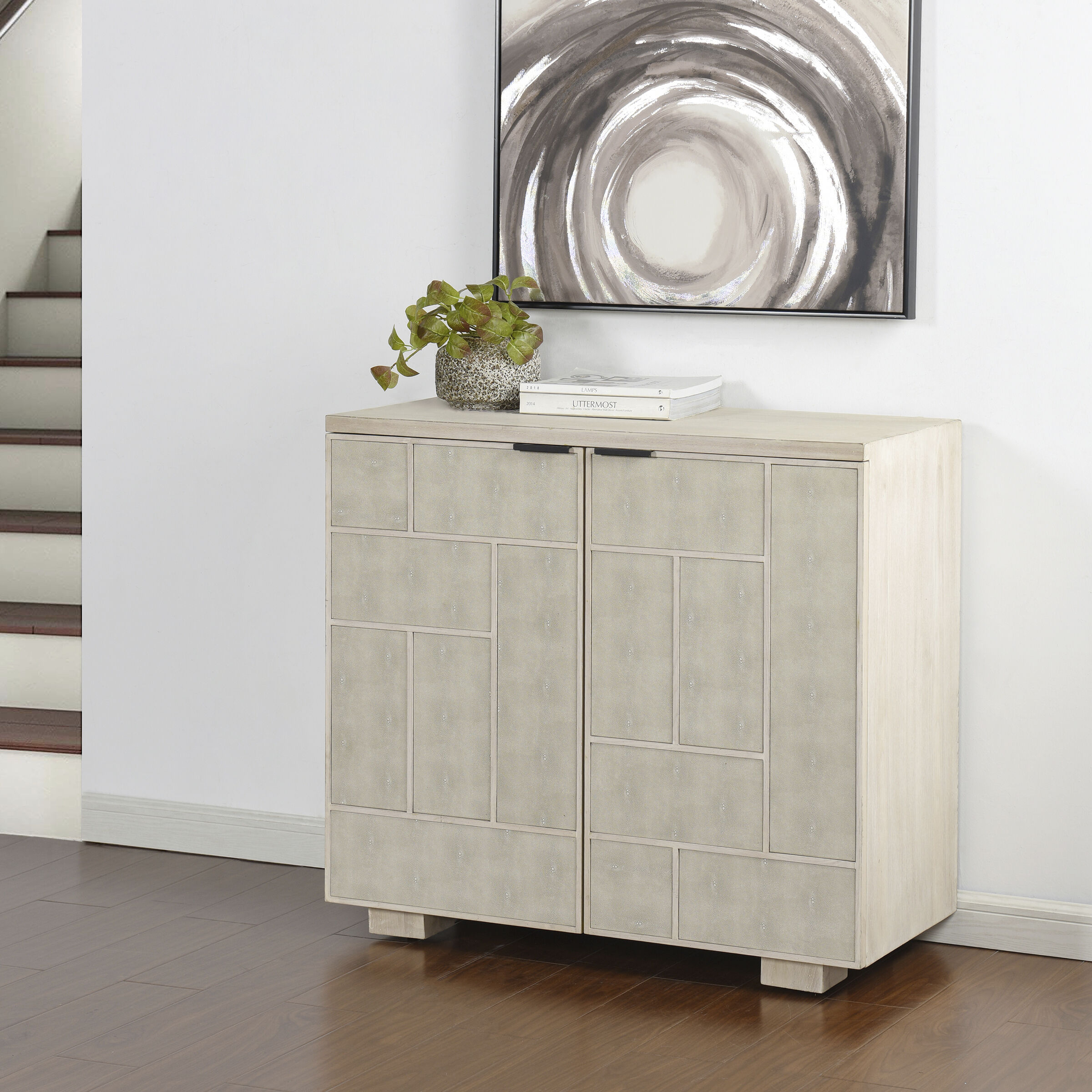 Adeline Light Cream and Faux Shagreen and Light Maple Cabinet