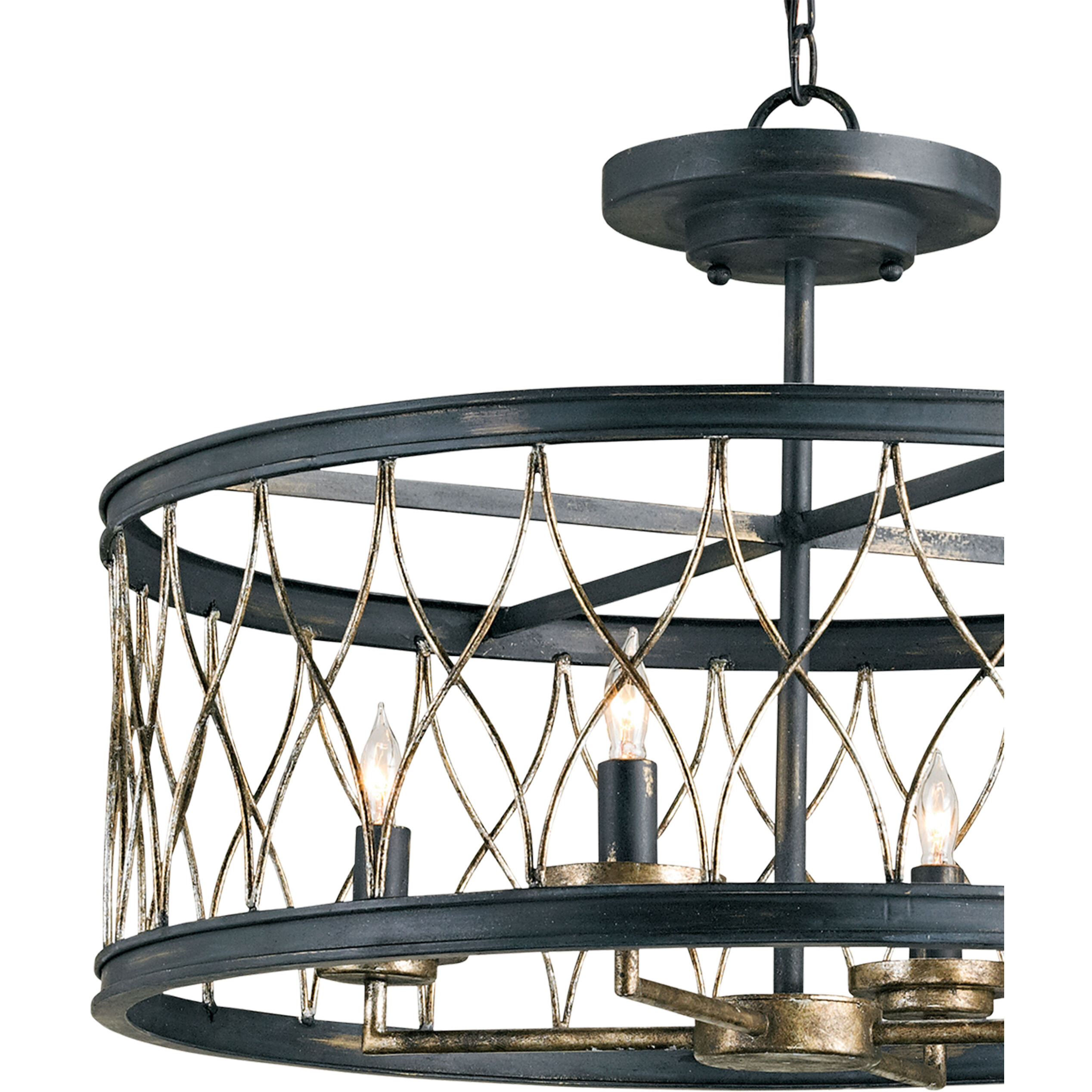 Crisscross 4 Light 22 inch French Black/Pyrite Bronze Semi-Flush Mount Ceiling Light, Semi-Flush Convertible