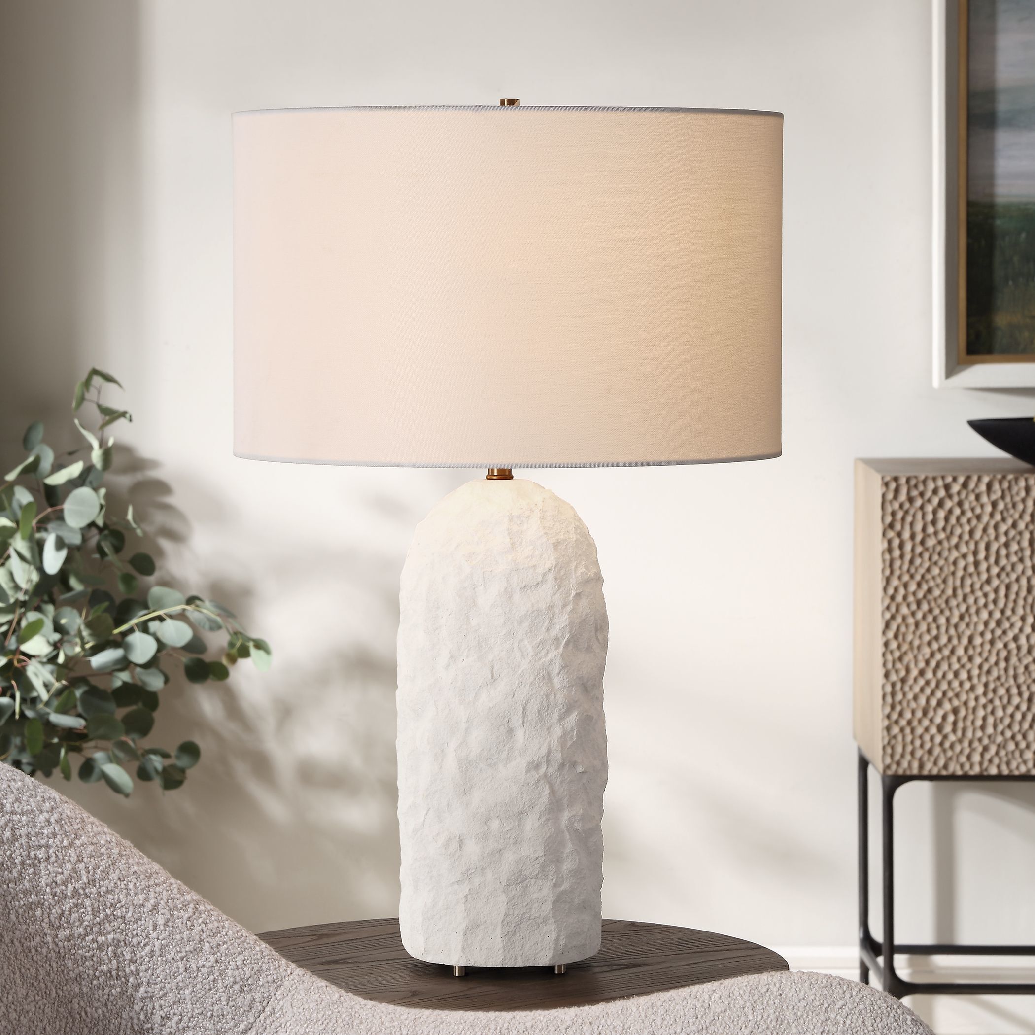 Vieste 27.5 inch 150.00 watt White Sandstone and Brushed Antique Brass Table Lamp Portable Light