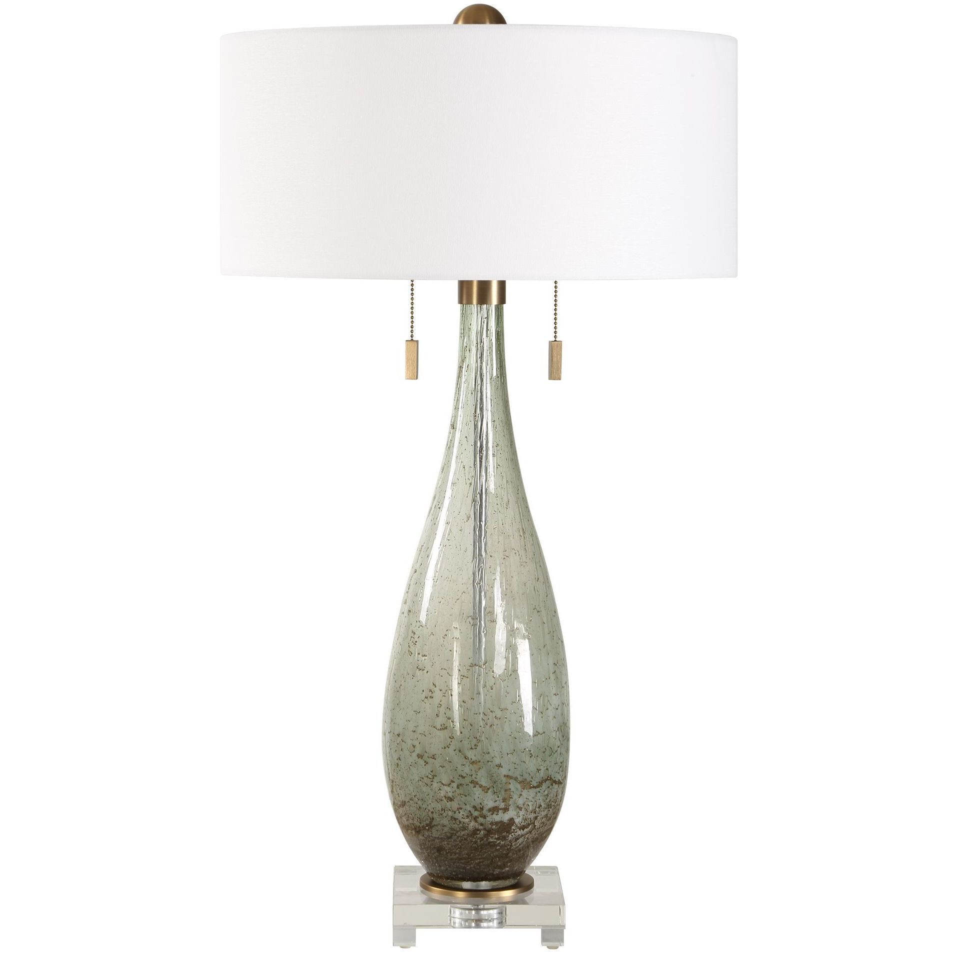 Cardoni 32.25 inch 60 watt Smokey Fern-Green Glass and Crystal Table Lamp Portable Light