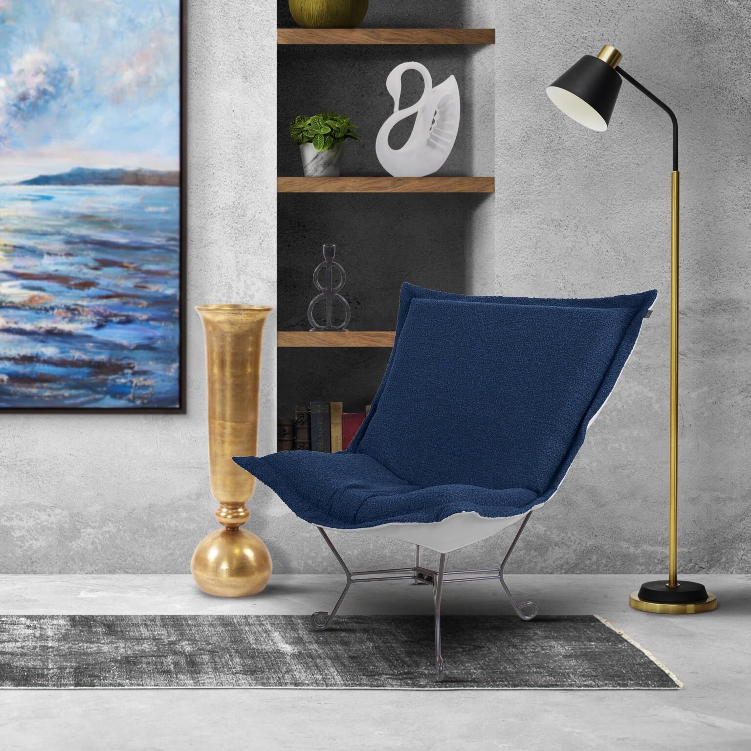 Alicante Indigo Patio Scroll Puff Chair