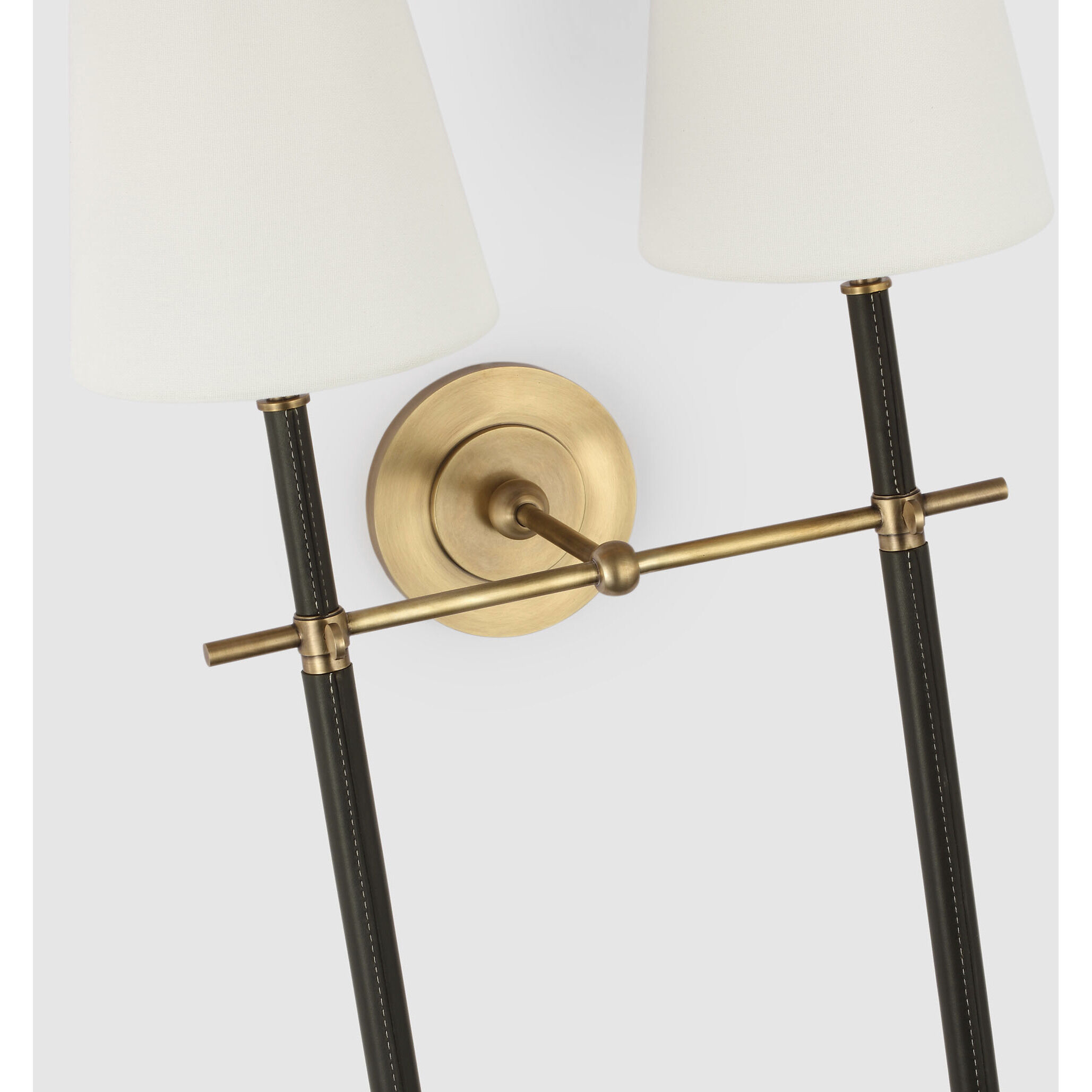 Thomas O'Brien Bryant2 LED 16 inch Hand-Rubbed Antique Brass and Chocolate Leather Wrapped Double Tail Sconce Wall Light, Large