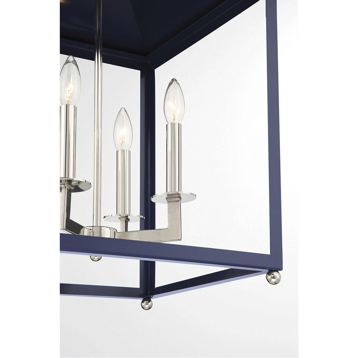 Contemporary 4 Light 15.25 inch Navy Blue with Polished Nickel Pendant Ceiling Light