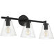 Katie 3 Light 24 inch Matte Black Vanity/Bath Bar Wall Light