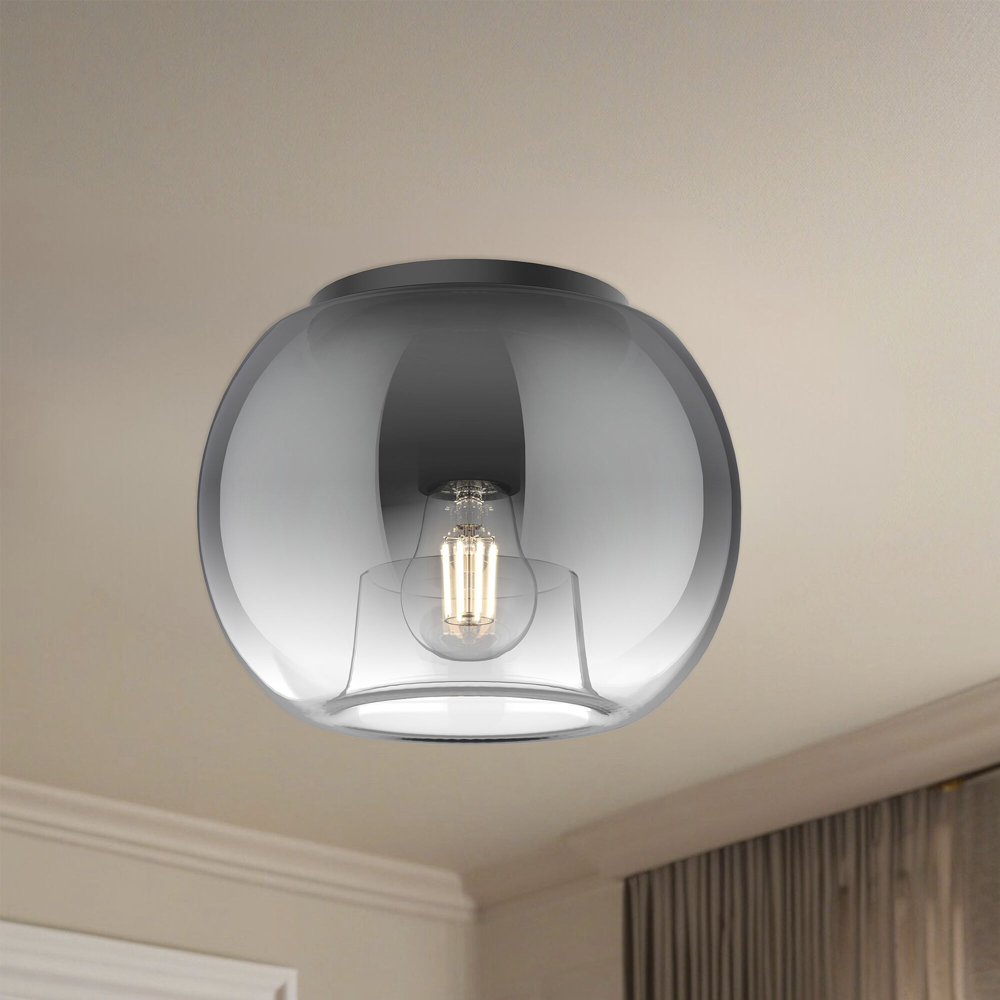 Samar 1 Light 7.5 inch Black Flush Mount Ceiling Light in Transition Smoked Glass