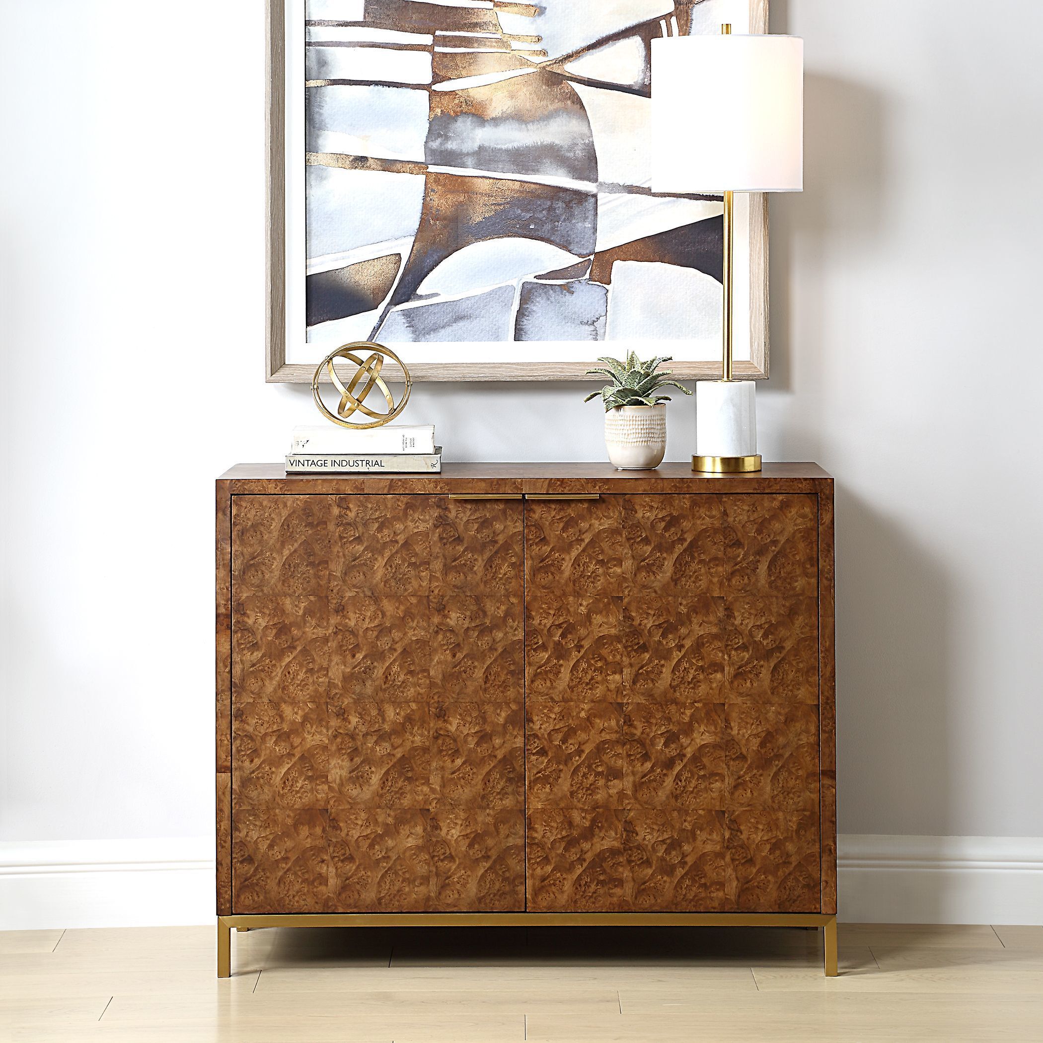 Jethro Burl Veneer and Gold 2 Door Cabinet
