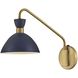 Simon LED 8 inch Matte Navy with Heritage Brass accents Sconce Wall Light