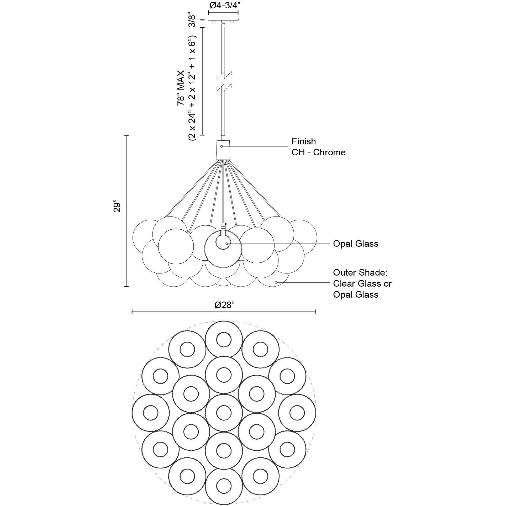 Bolla LED 16.5 inch Chrome Chandelier Ceiling Light in Clear Glass Shade