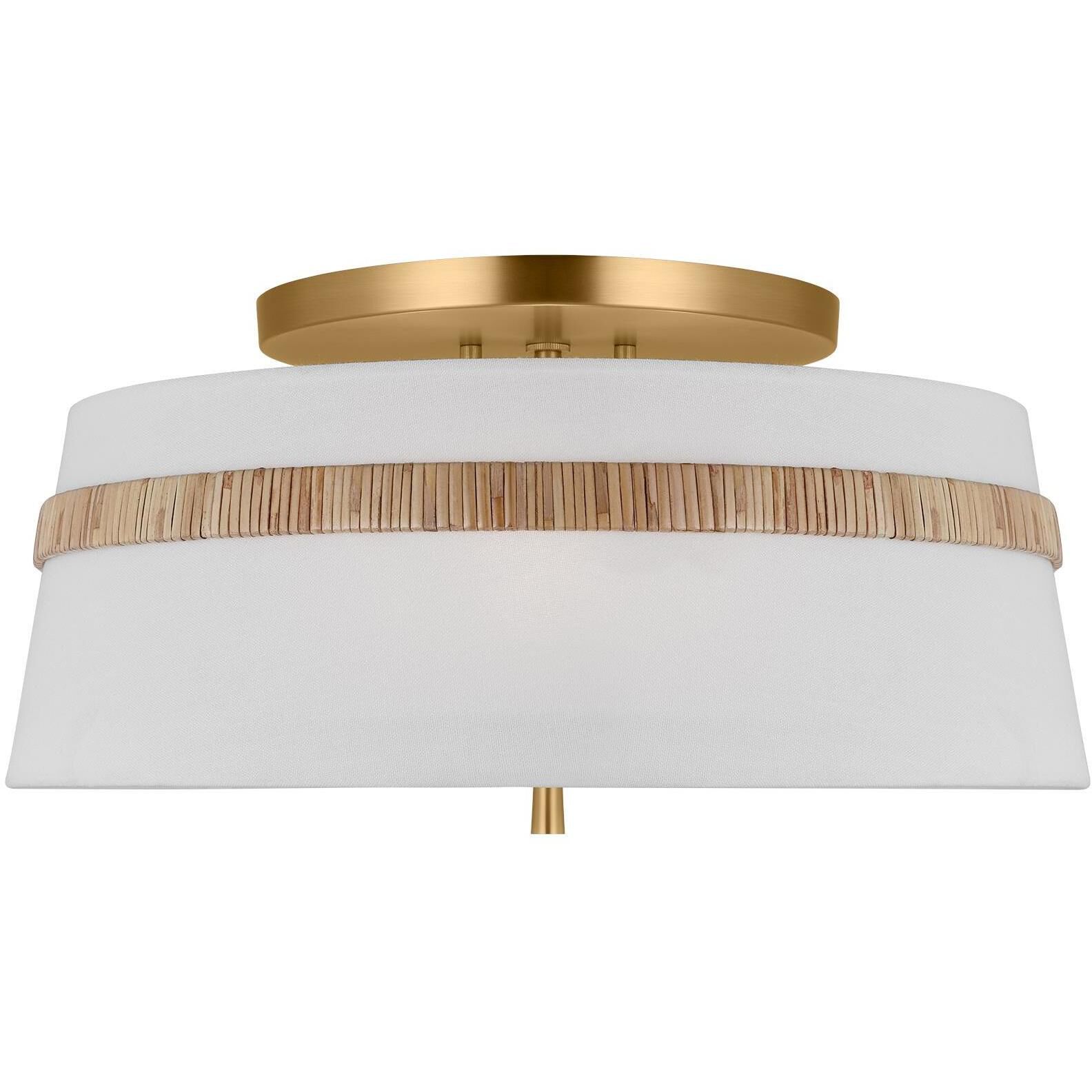 AH by Alexa Hampton Cordtlandt 3 Light 19 inch Burnished Brass with Rattan Semi-Flush Mount Ceiling Light