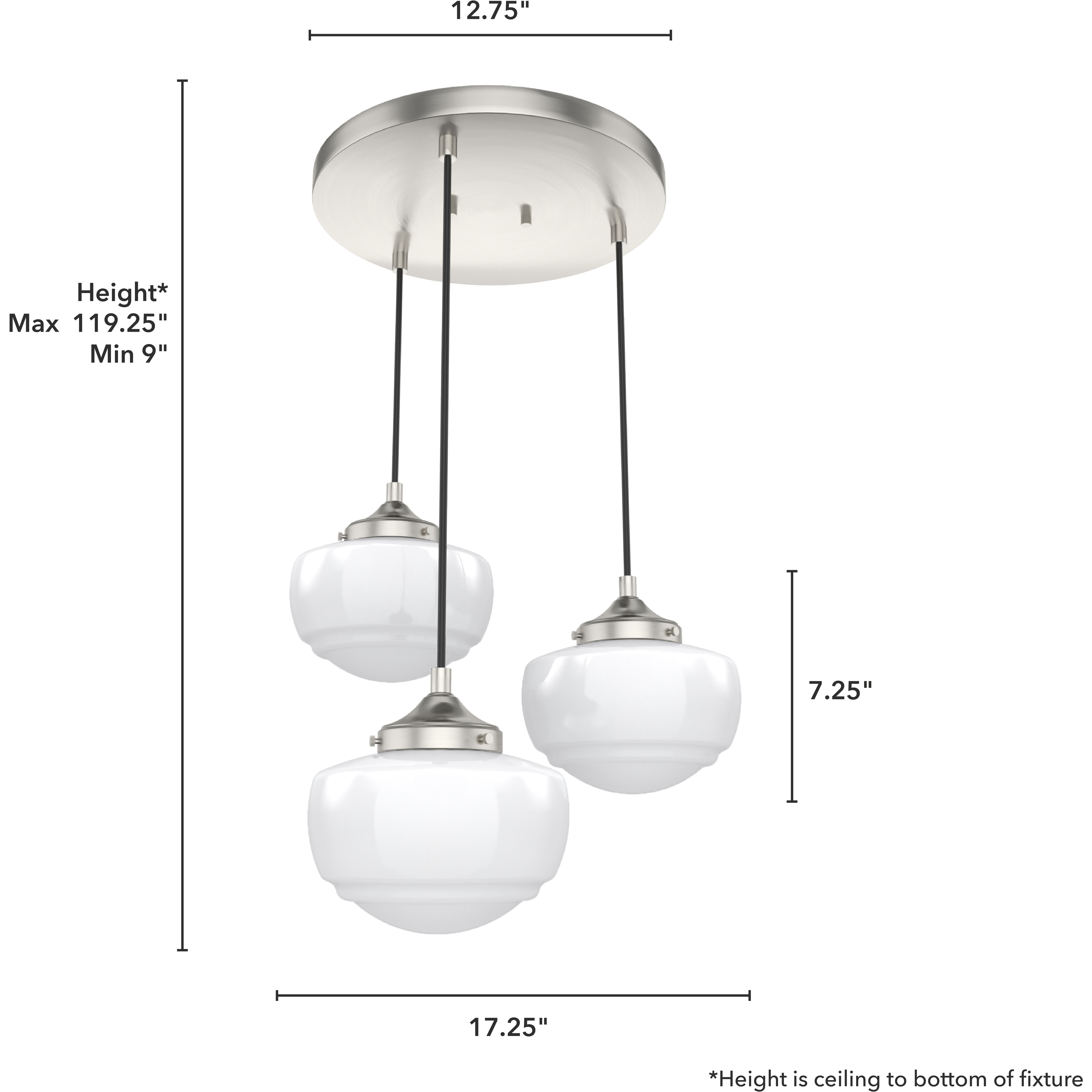 Saddle Creek 3 Light 17.25 inch Brushed Nickel Round Cluster Pendant Ceiling Light