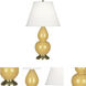 Small Double Gourd 22.75 inch 150 watt Sunset Yellow Glazed Ceramic with Antique Brass Accent Lamp Portable Light in Pearl Dupioni