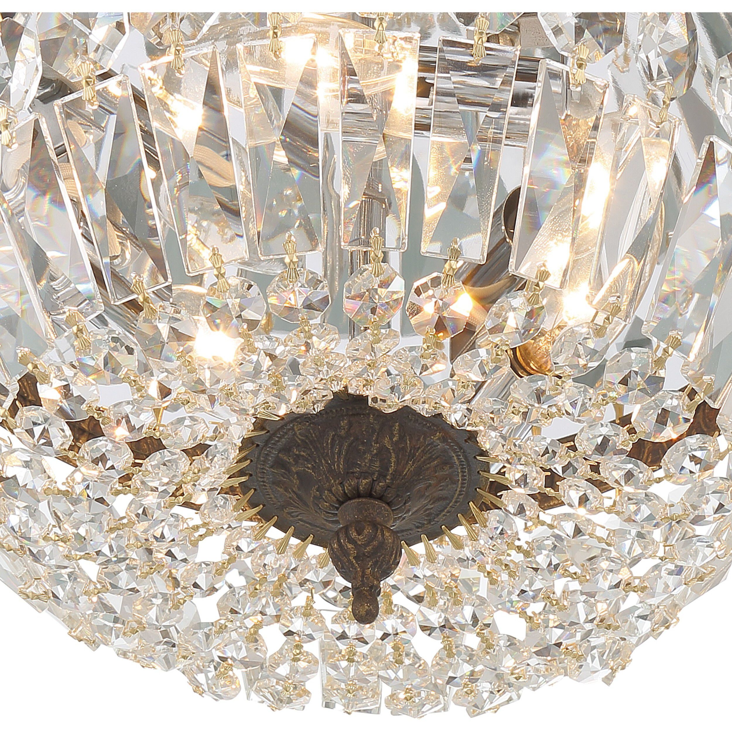 Waltham 3 Light 12 inch English Bronze Flush Ceiling Light in Clear Hand Cut