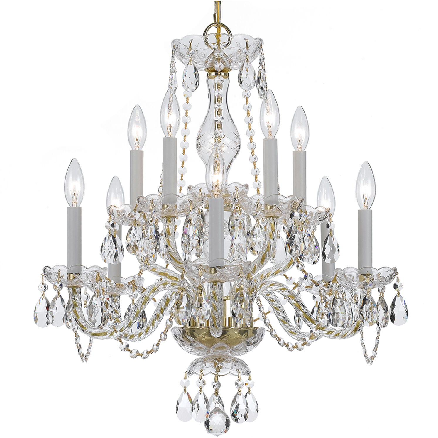Traditional Crystal 10 Light 23 inch Polished Brass Chandelier Ceiling Light in Clear Hand Cut