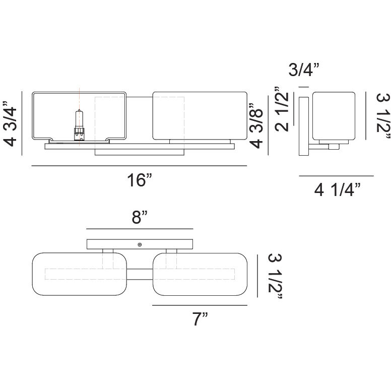 Chiclet 2 Light 16 inch Matte Black Wall Sconce Wall Light