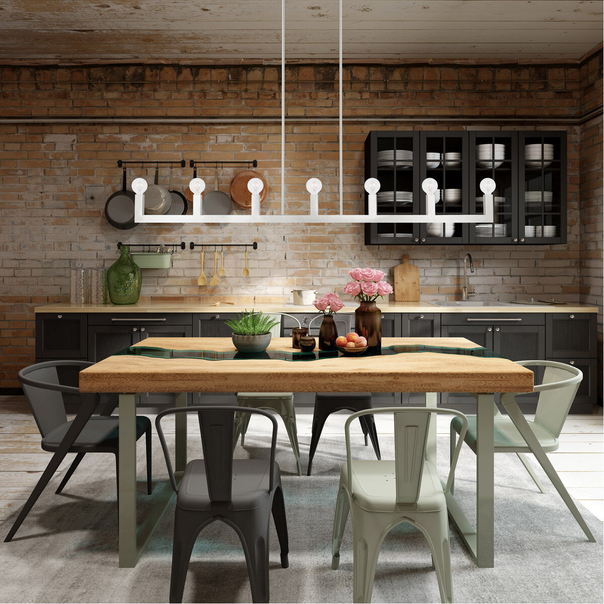 Solna 7 Light 70 inch Brushed Nickel Linear Chandelier Ceiling Light