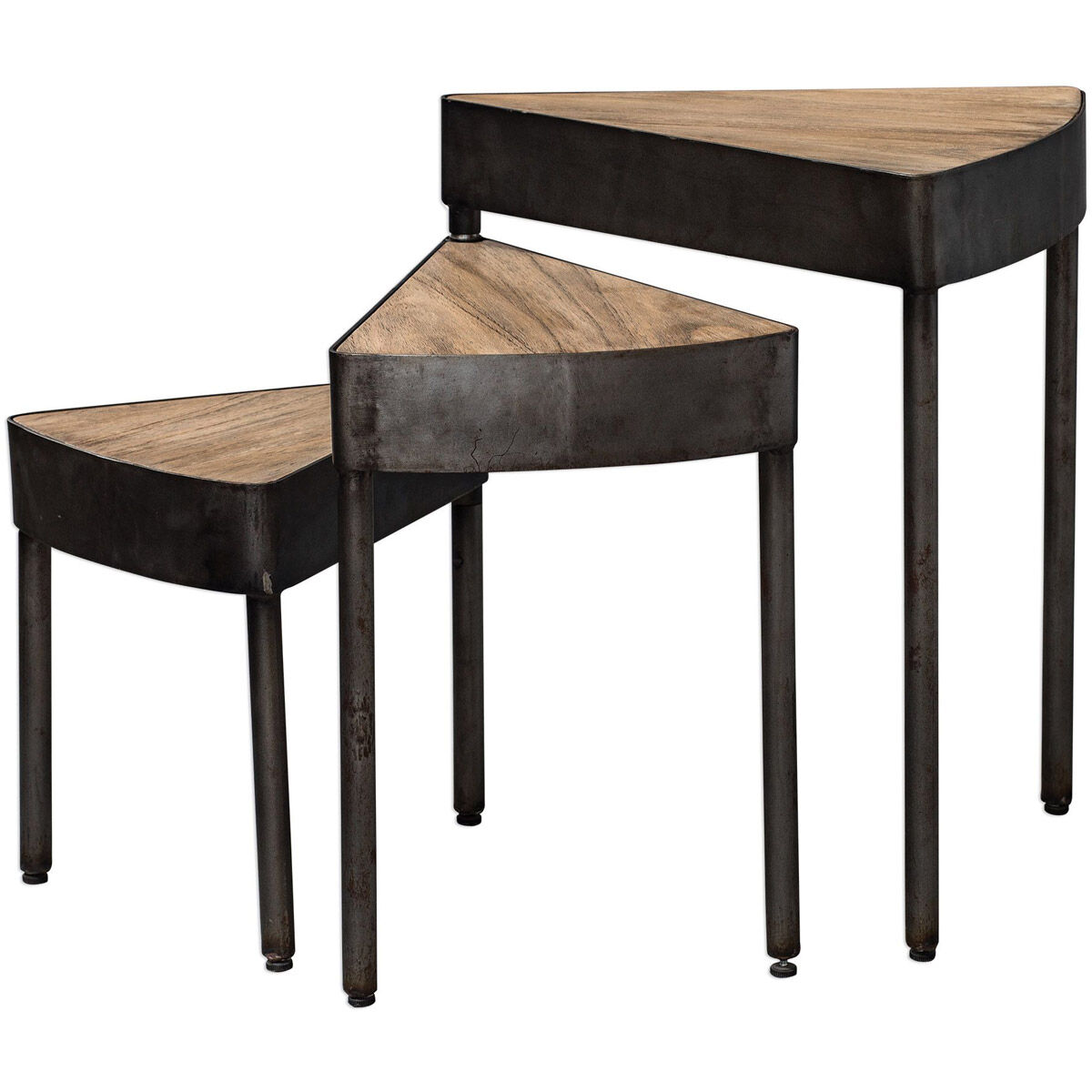 Akito 24 X 20 inch Natural Wheat and Aged Steel Swivel Nesting Table