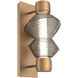 Mesa Mandrel Sconce Wall Light in 3000K LED, Novel Brass, Smoke Blown Glass