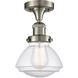 Franklin Restoration Olean 1 Light 7 inch Brushed Satin Nickel Semi-Flush Mount Ceiling Light in Seedy Glass, Franklin Restoration