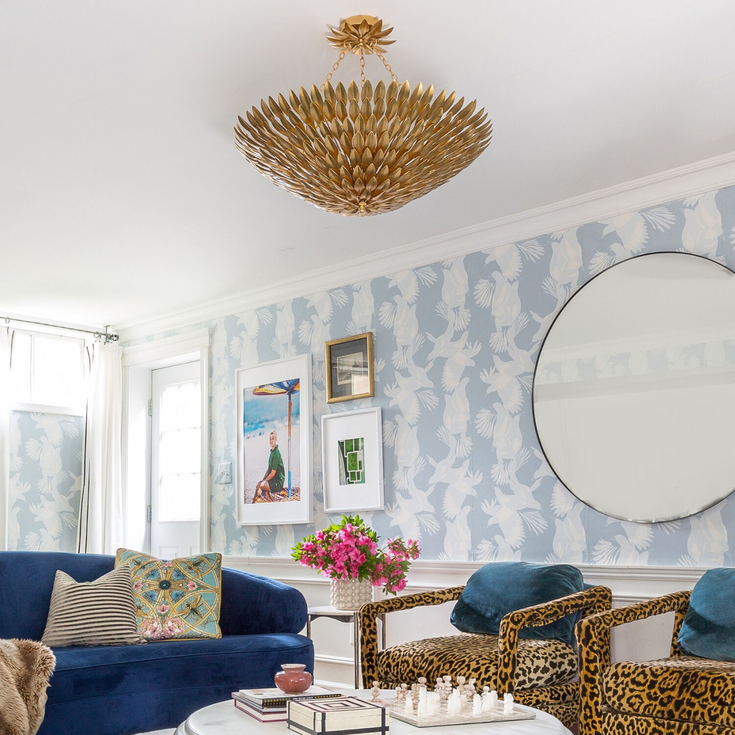 Broche 8 Light 30 inch Antique Gold Semi Flush Ceiling Light