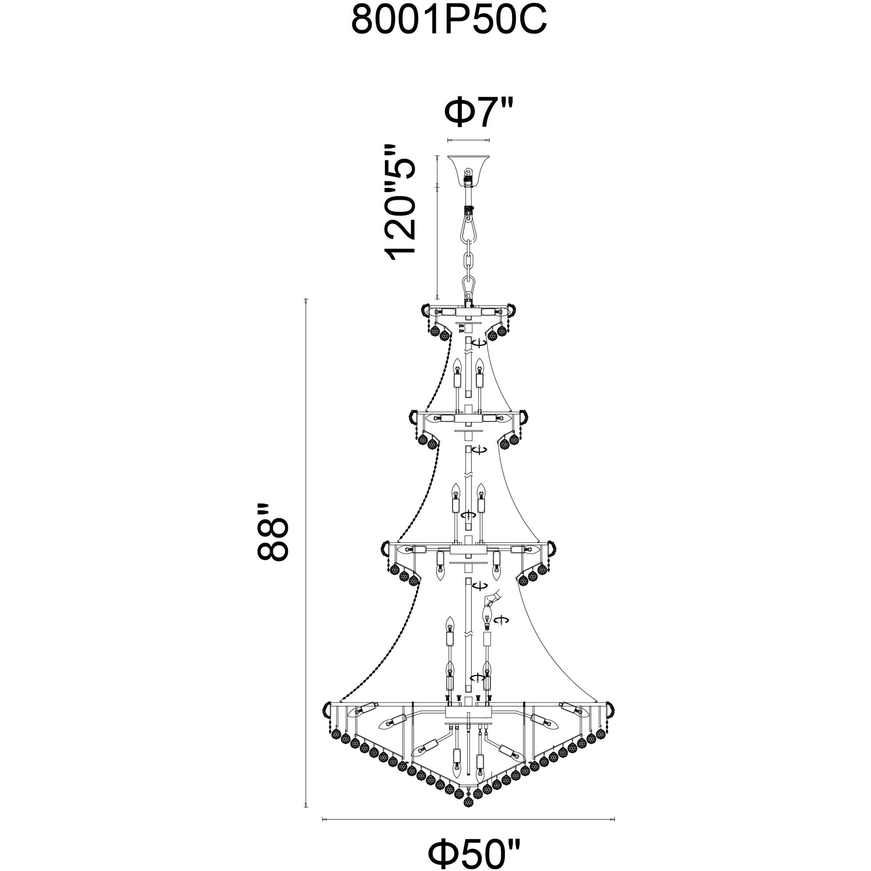 Empire 42 Light 50 inch Chrome Down Chandelier Ceiling Light