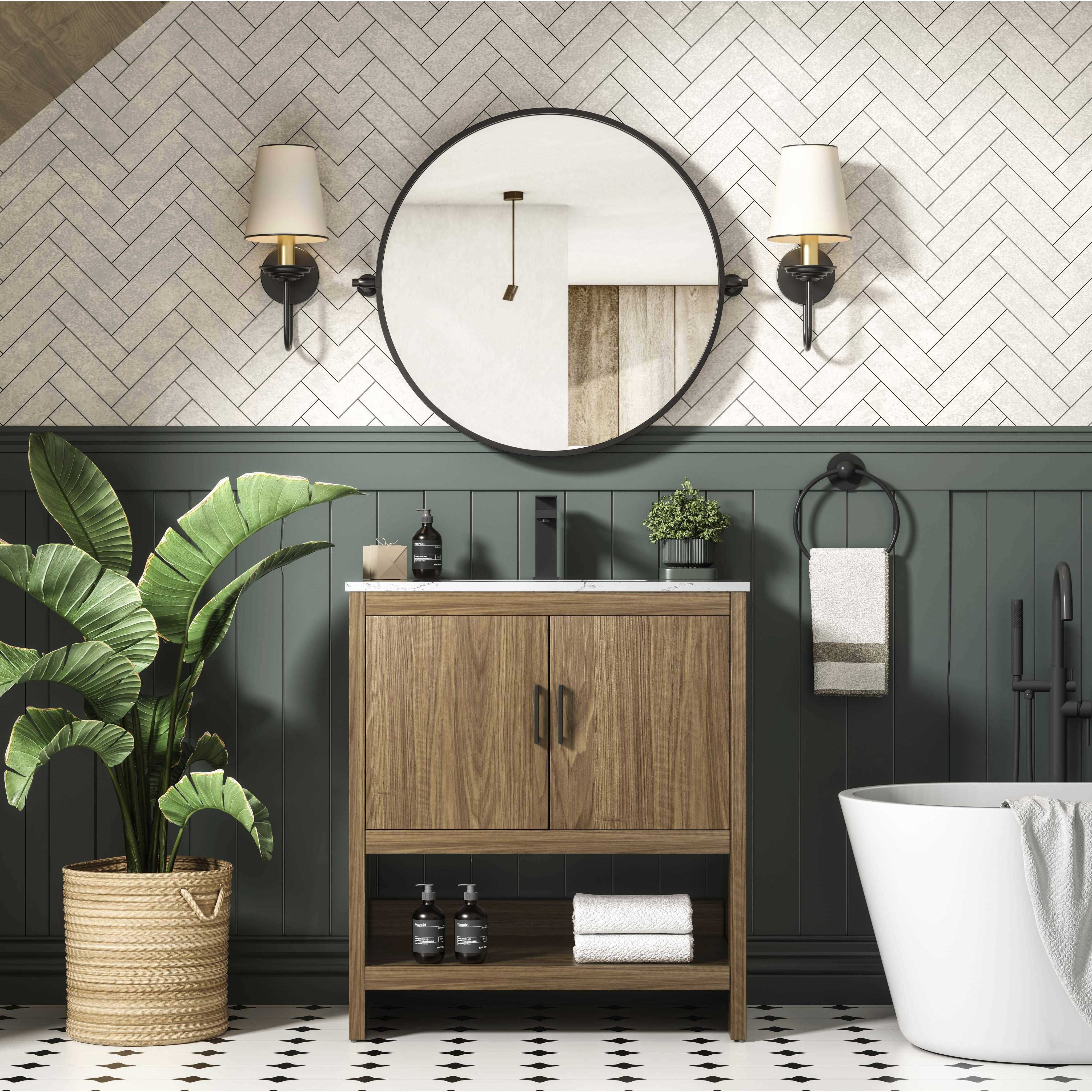 Ira 30 X 34 inch Walnut Brown Bathroom Vanity Cabinet